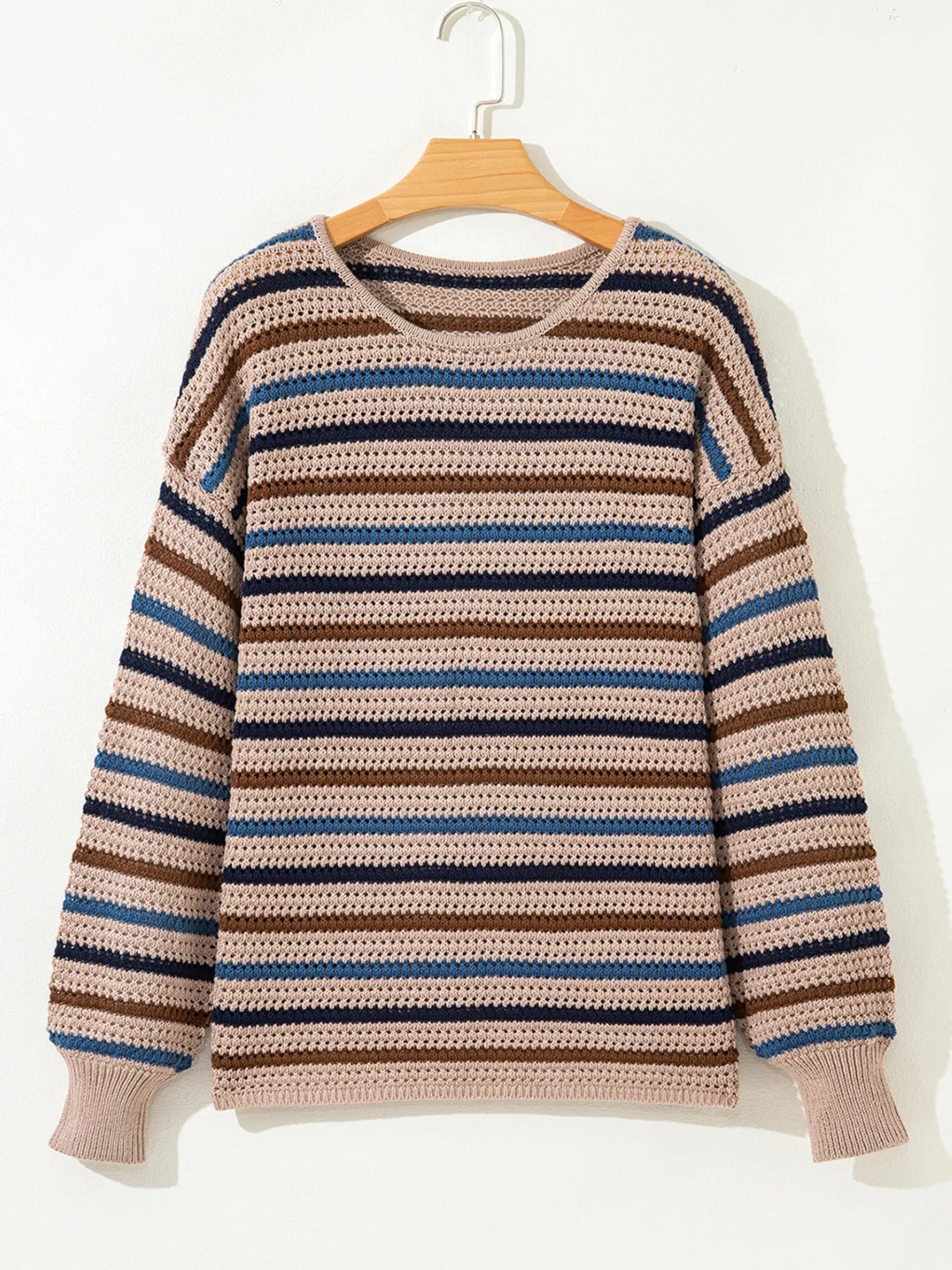 SYNZ Knit Tops Multicolour Striped Knitted Drop Shoulder Round Neck Sweater