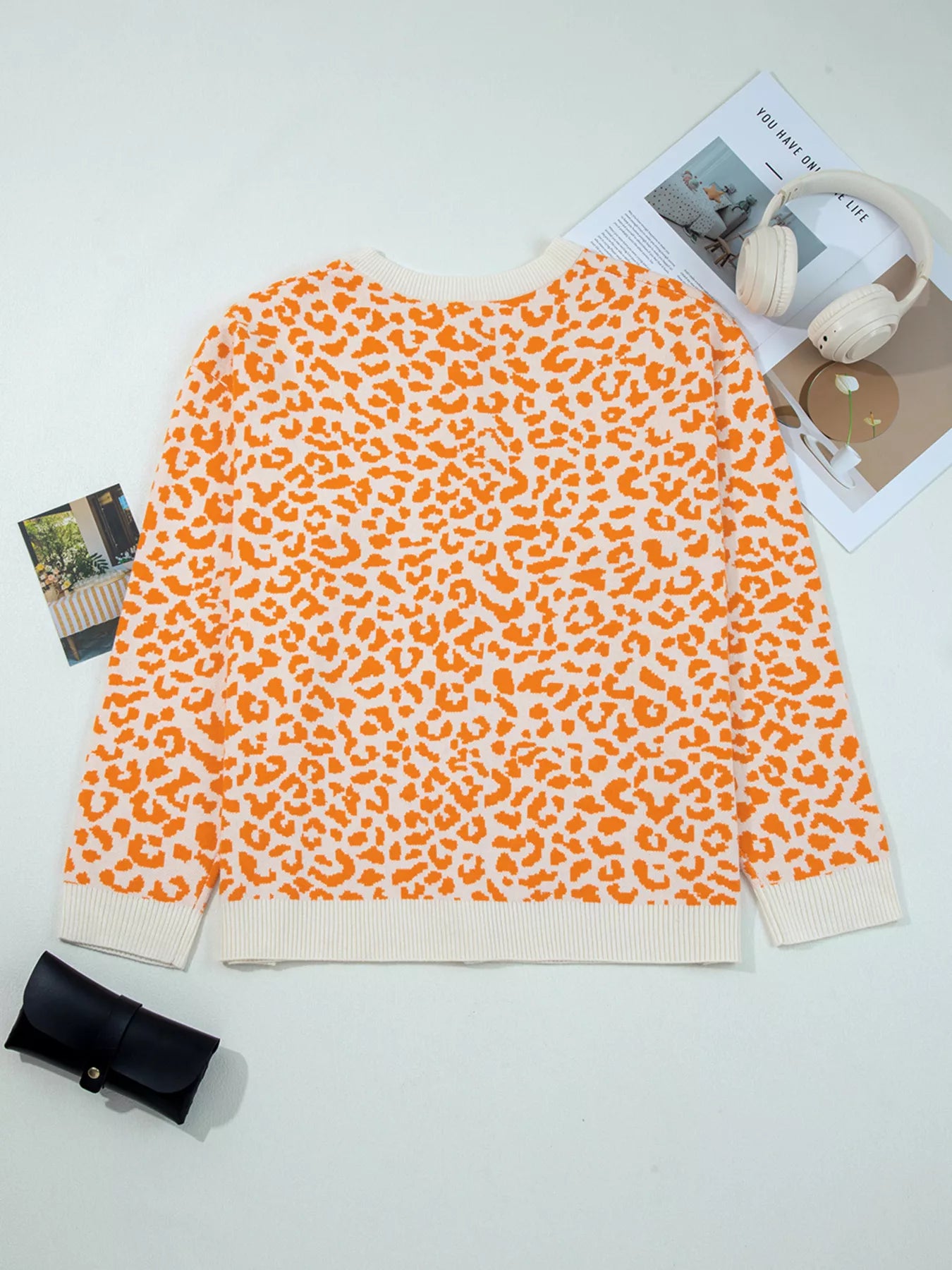 SYNZ Leopard Drop Shoulder Chunky Knitted Cardigan