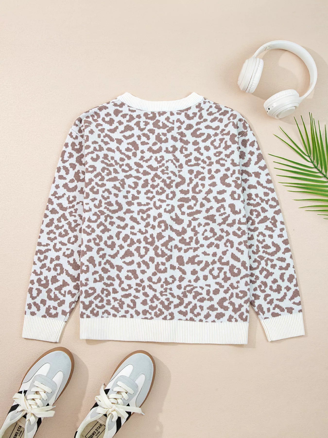 SYNZ Leopard Drop Shoulder Chunky Knitted Cardigan