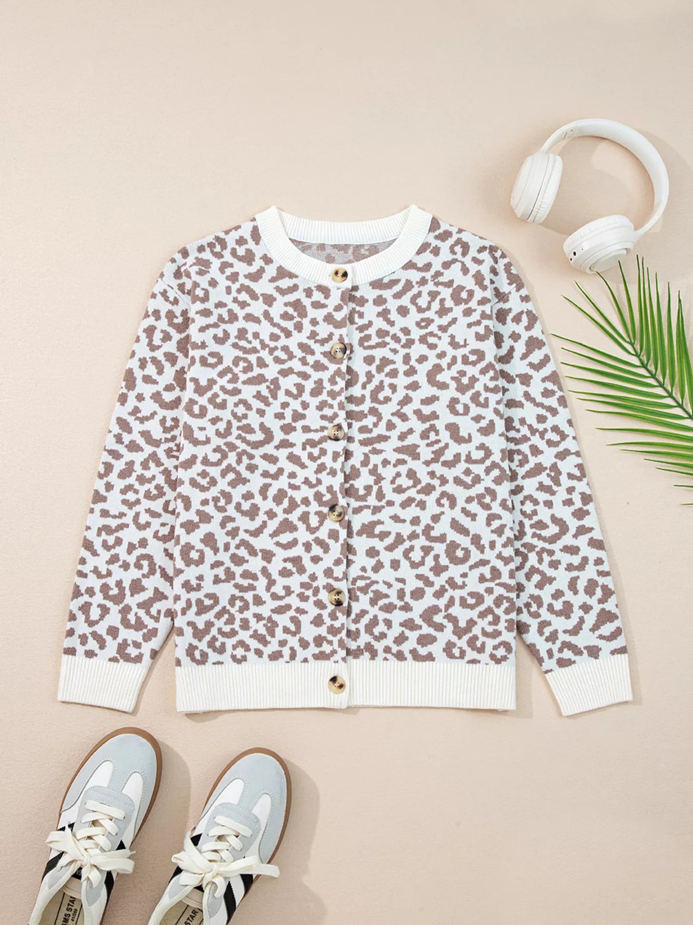 SYNZ Leopard Drop Shoulder Chunky Knitted Cardigan