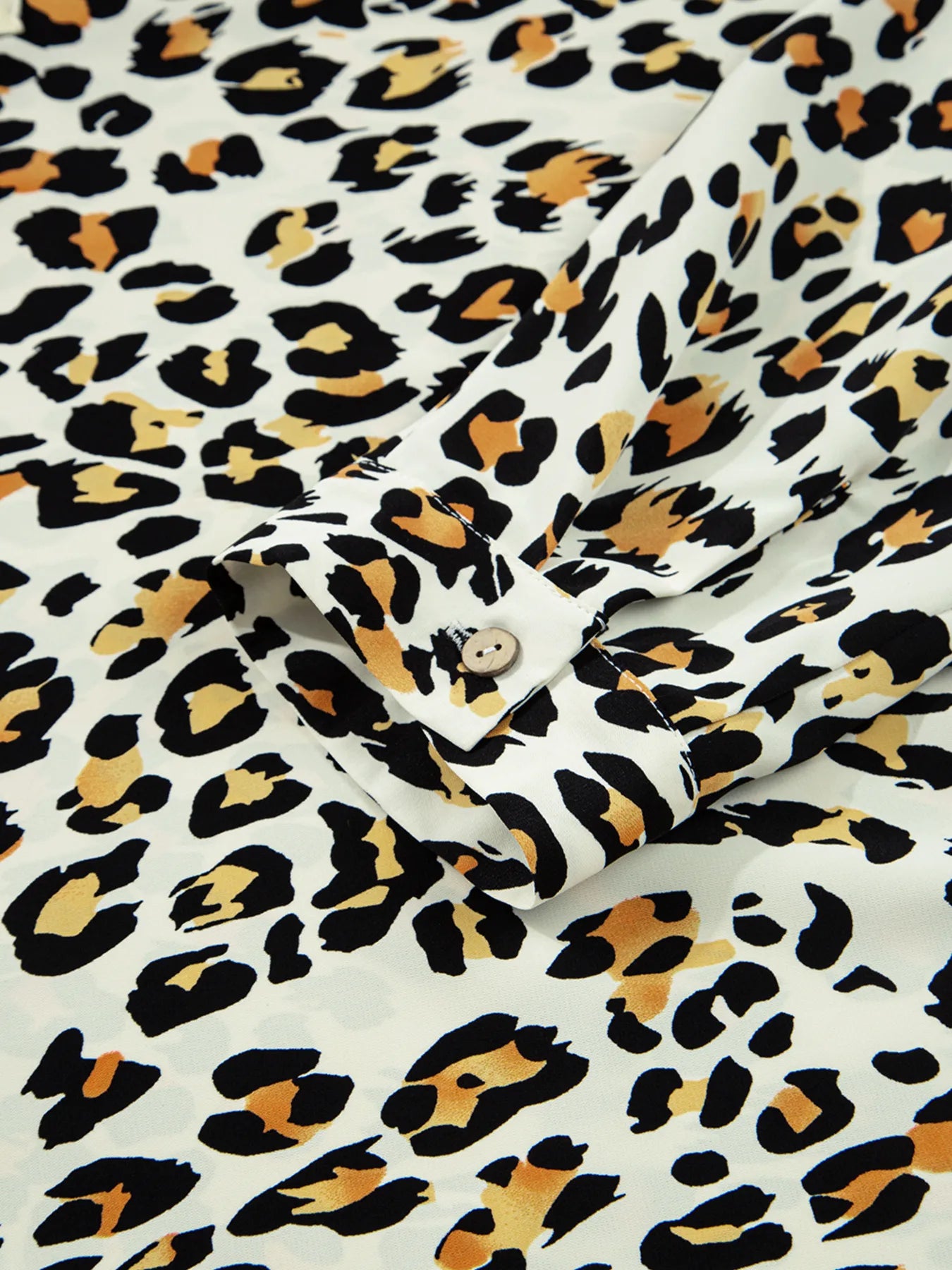 SYNZ Leopard Print Contrast Striped V Neck Blouse