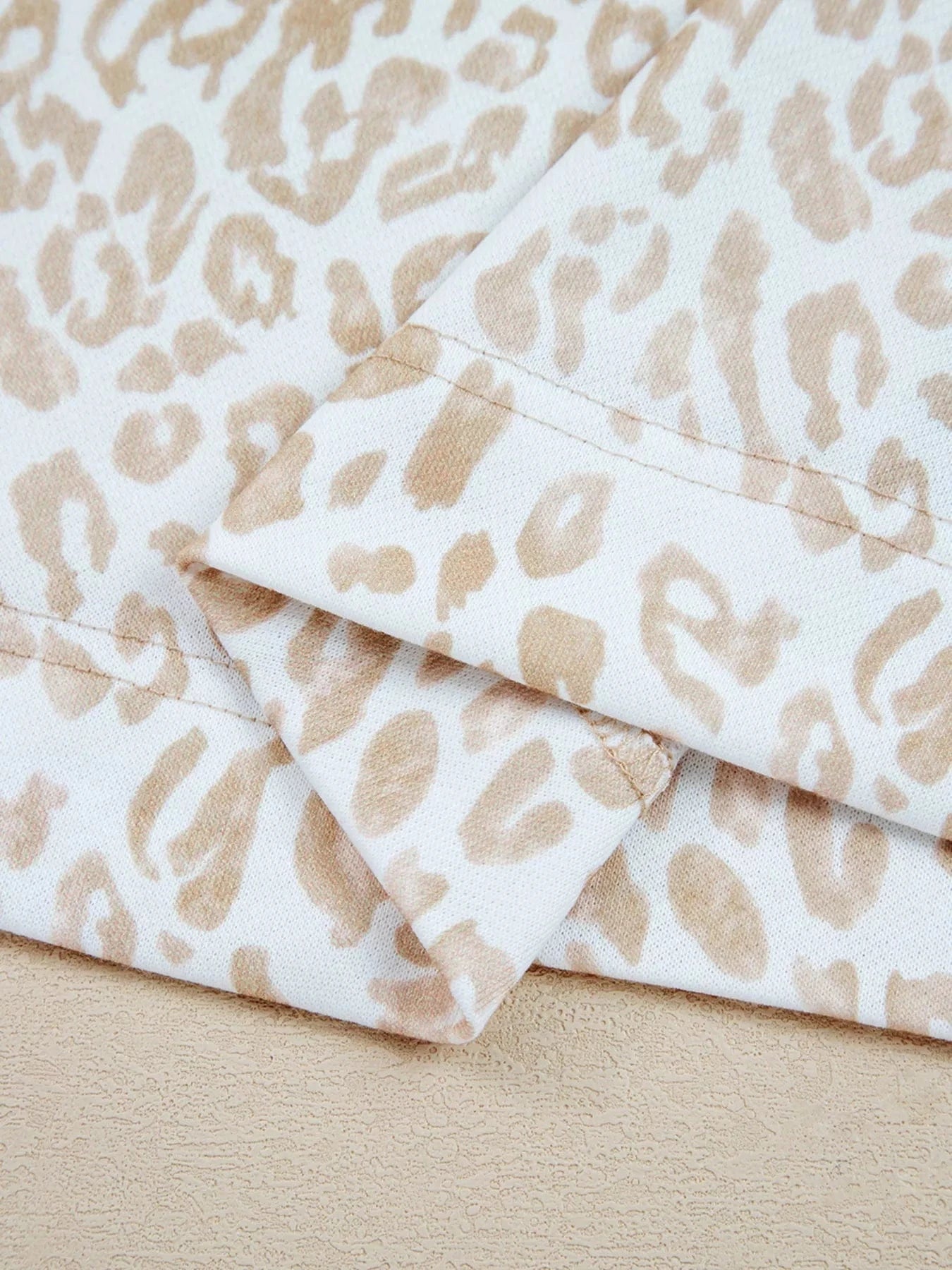 SYNZ Leopard Ruffle Detail Ribbed Trim Round Neck Sweatshirt