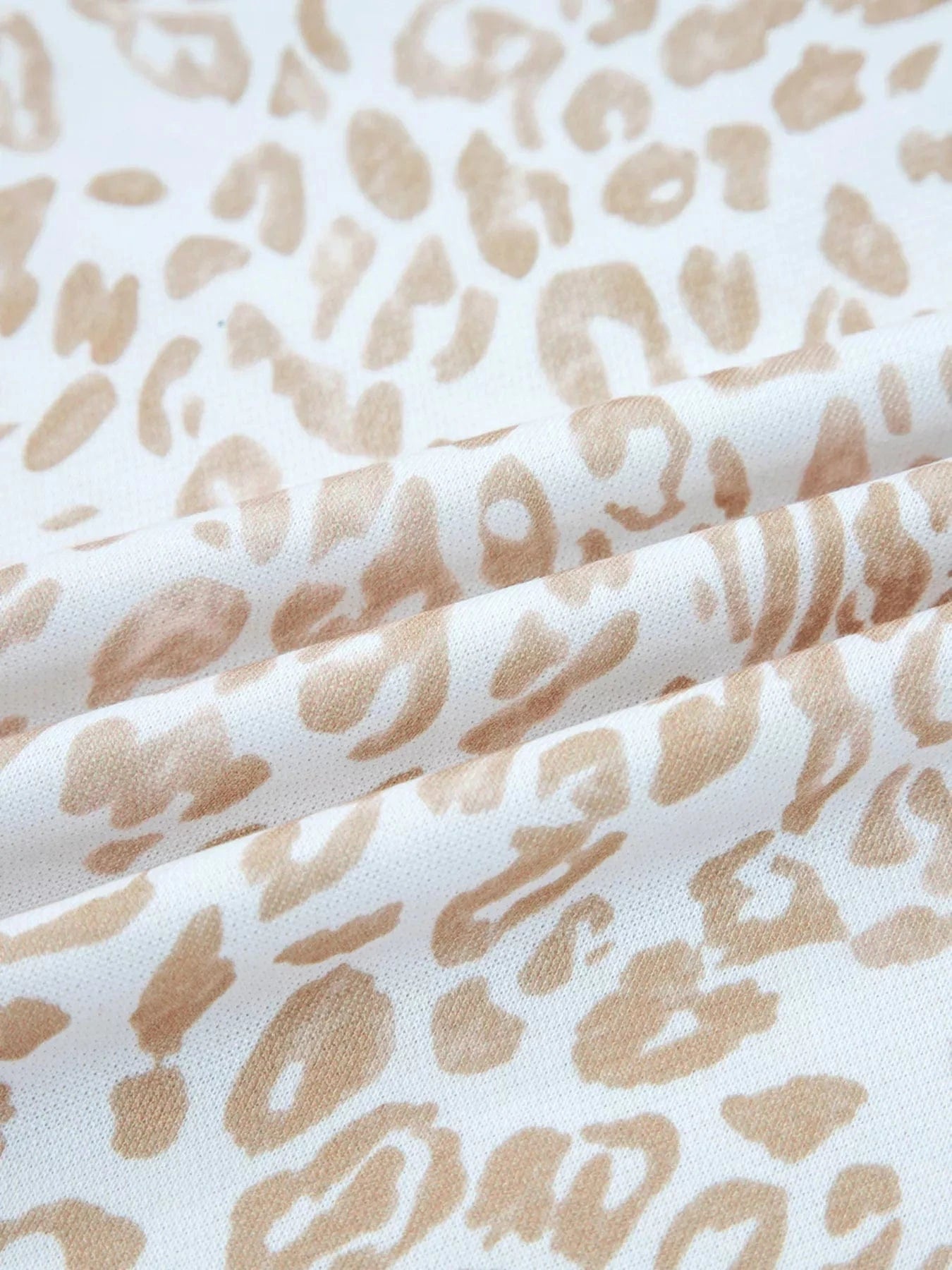 SYNZ Leopard Ruffle Detail Ribbed Trim Round Neck Sweatshirt