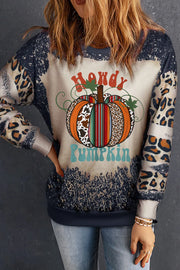 SYNZ Leopard / S Pumpkin Graphic Long Sleeve Sweatshirt
