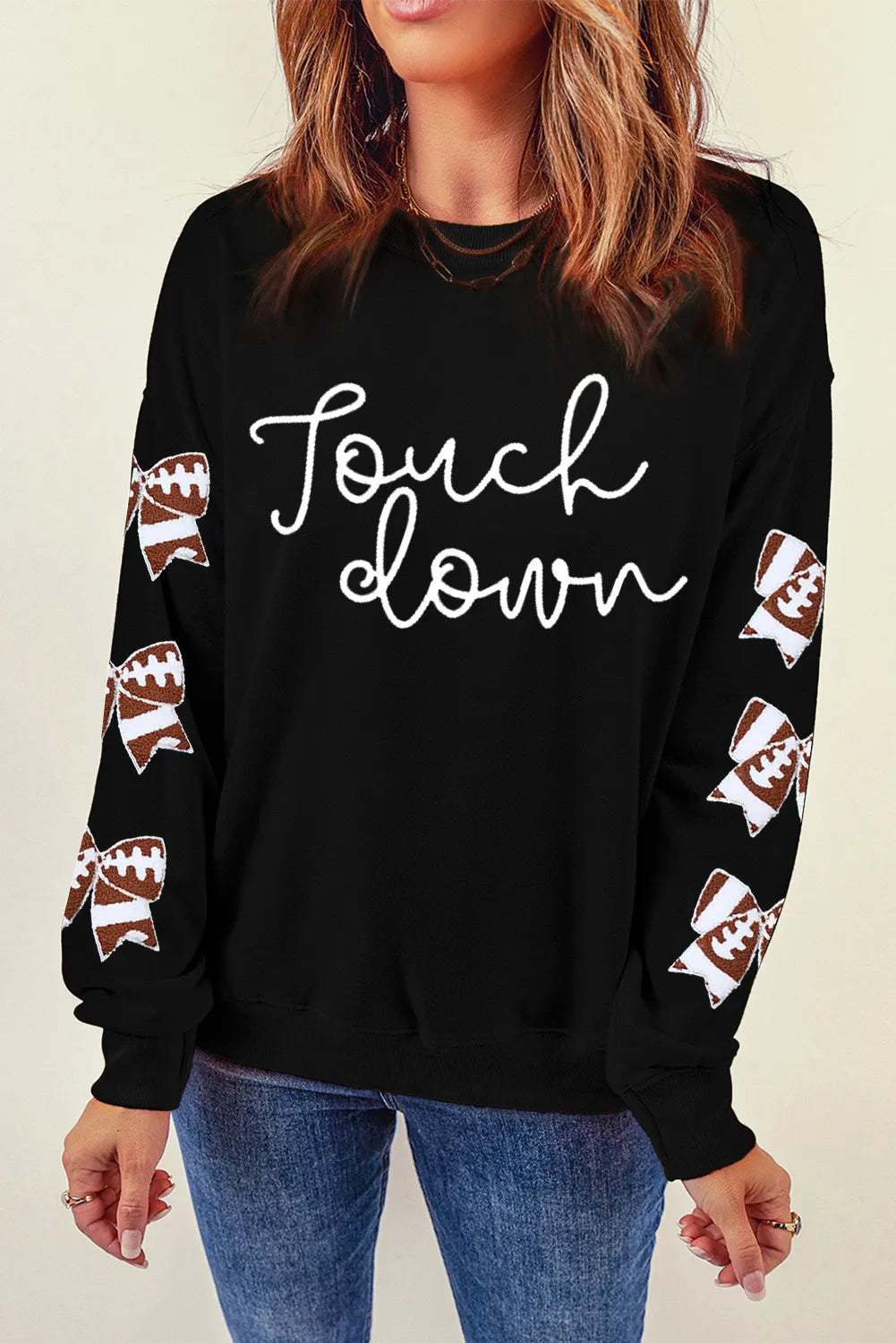 SYNZ Letter Graphic Bow Long Sleeve Sweatshirt