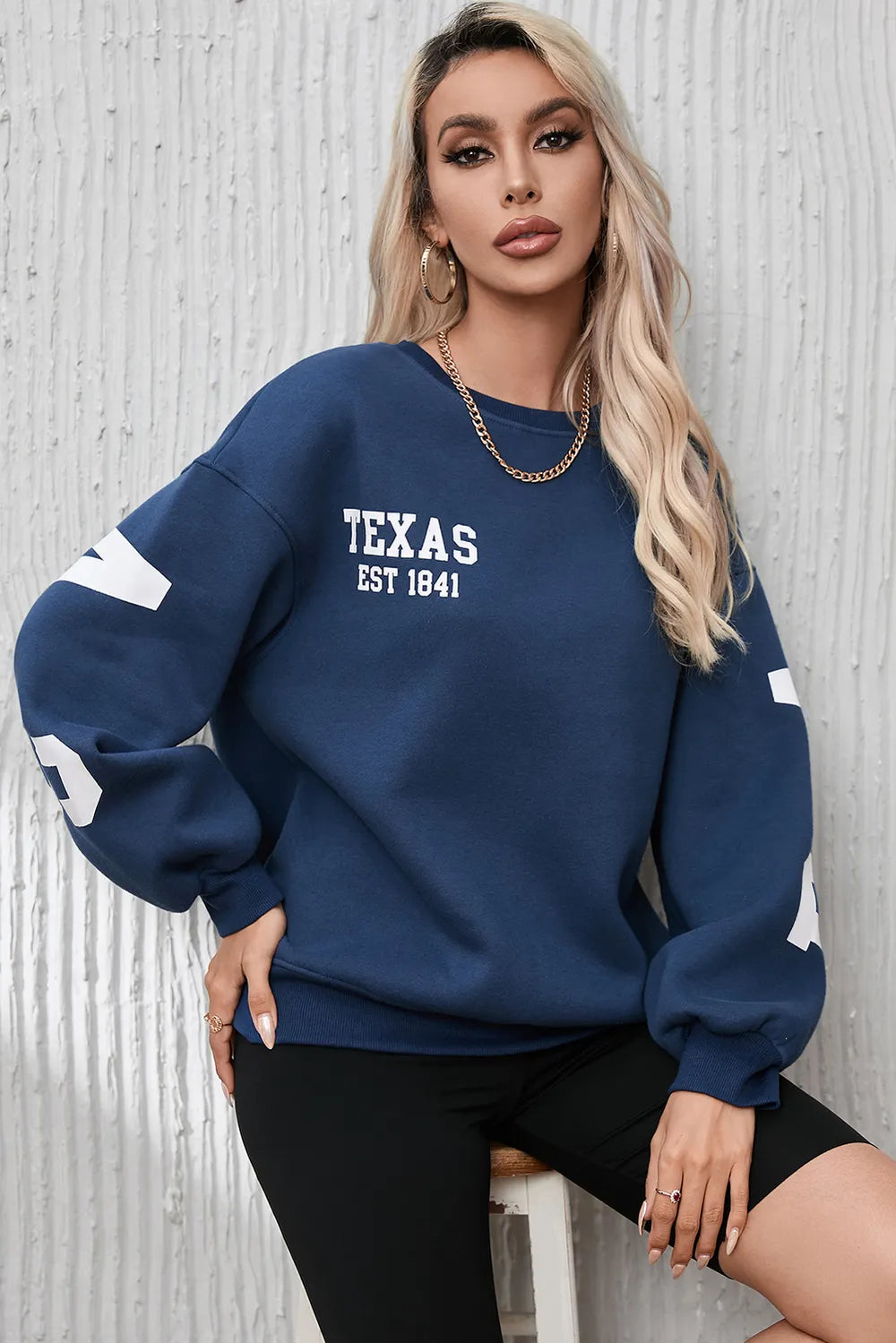 SYNZ Letter Graphic Round Neck Dropped Shoulder Sweatshirt