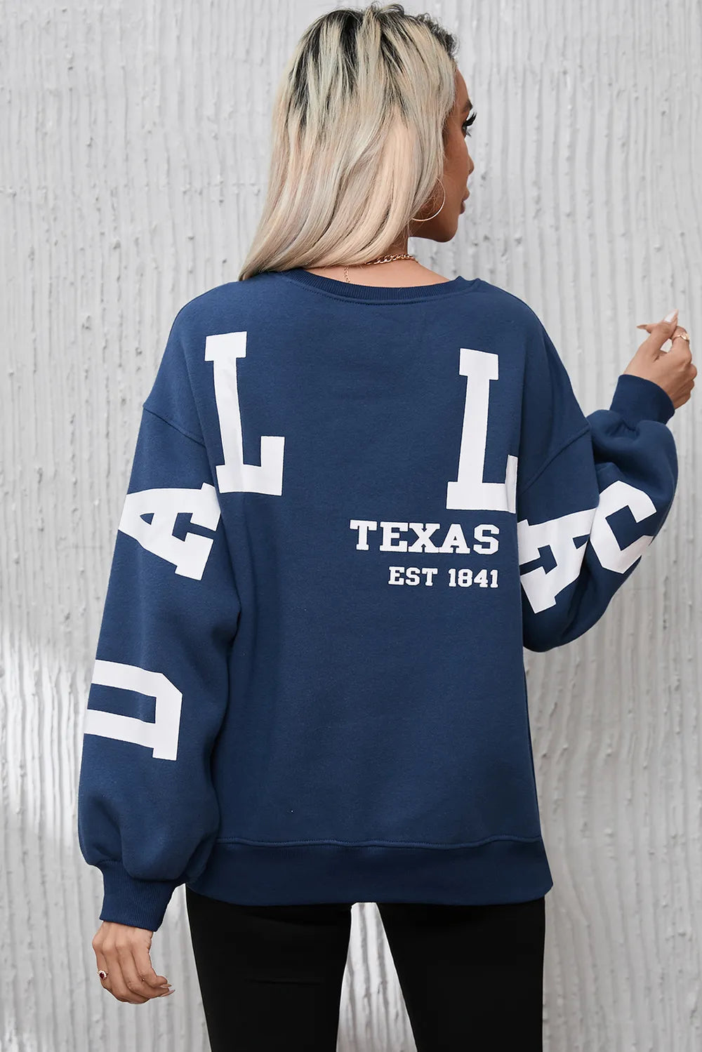 SYNZ Letter Graphic Round Neck Dropped Shoulder Sweatshirt