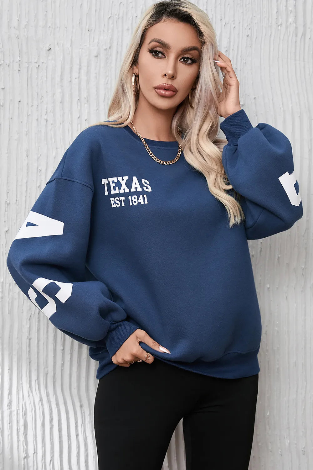 SYNZ Letter Graphic Round Neck Dropped Shoulder Sweatshirt