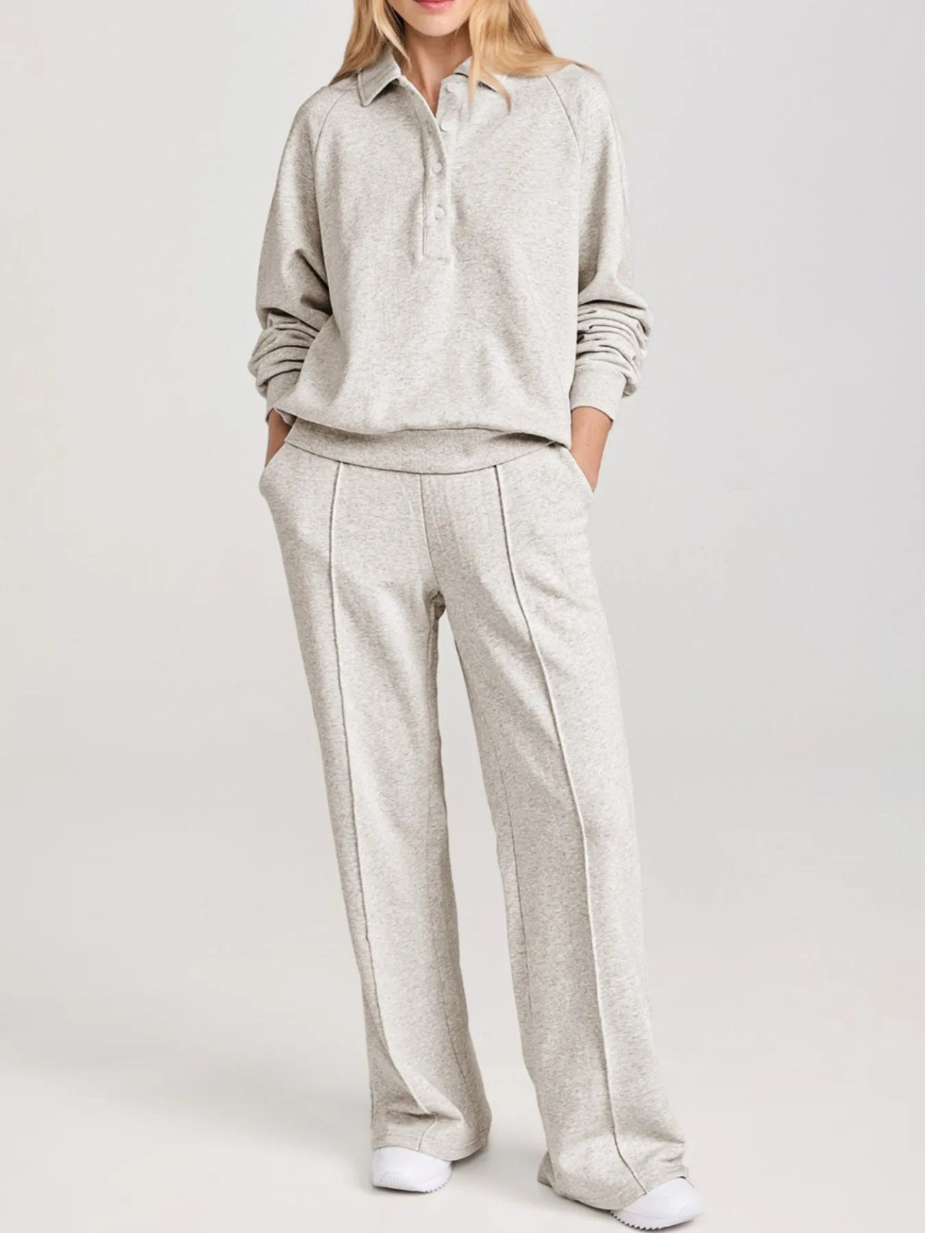 SYNZ Light Gray / M Collared Sweatshirt and High Waist Pants Active Set
