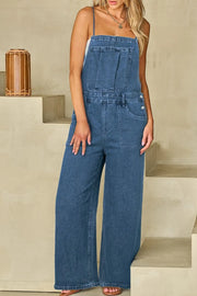 SYNZ Medium / S Adjustable Tie Straps Wide Leg Denim Overalls