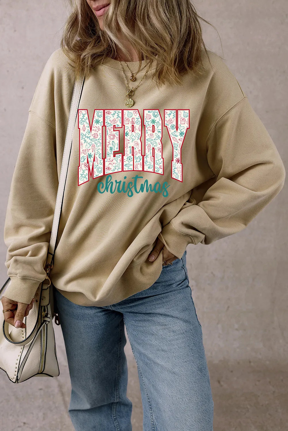 SYNZ MERRY CHRISTMAS Round Neck Long Sleeve Sweatshirt