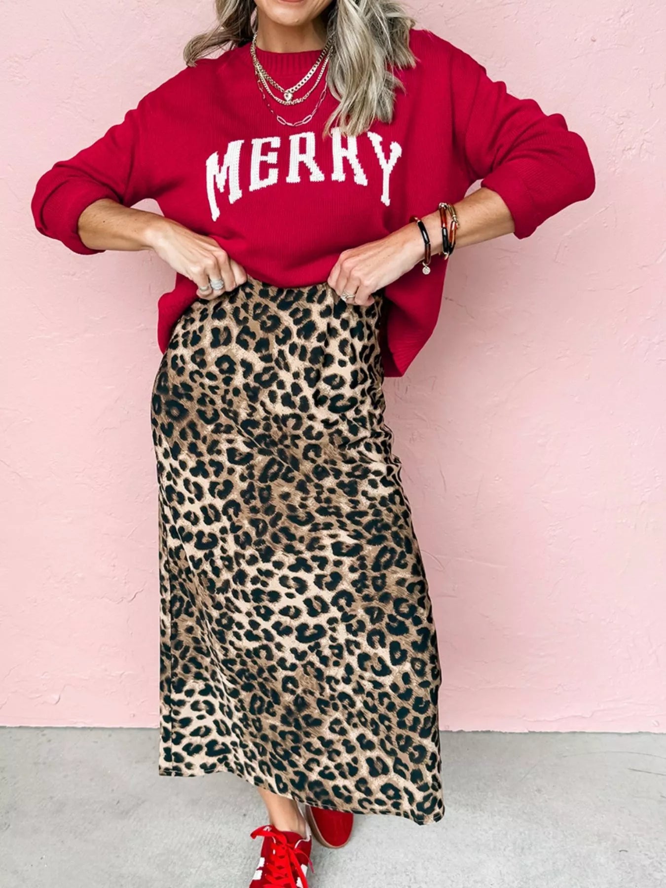 SYNZ MERRY Letter Pattern Christmas Baggy Sweater