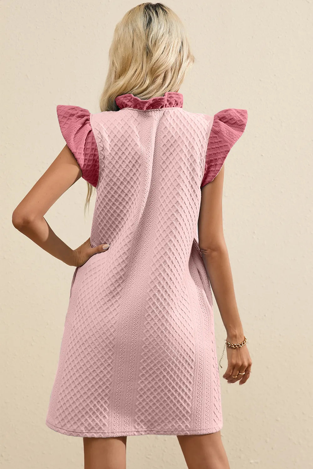 SYNZ Mini Dresses Ruffled V-Neck Mini Dress with Cap Sleeves – Feminine Charm