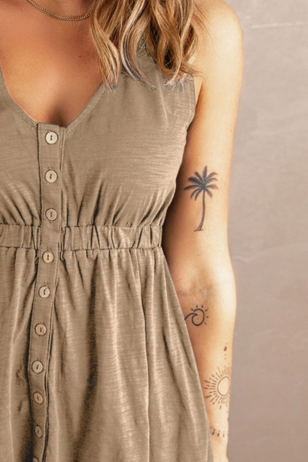 SYNZ Mini Dresses Sleeveless V-Neck Mini Dress with Buttons & Pockets – Chic Casual