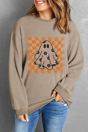 SYNZ Mocha / S Ghost Round Neck Long Sleeve Sweatshirt