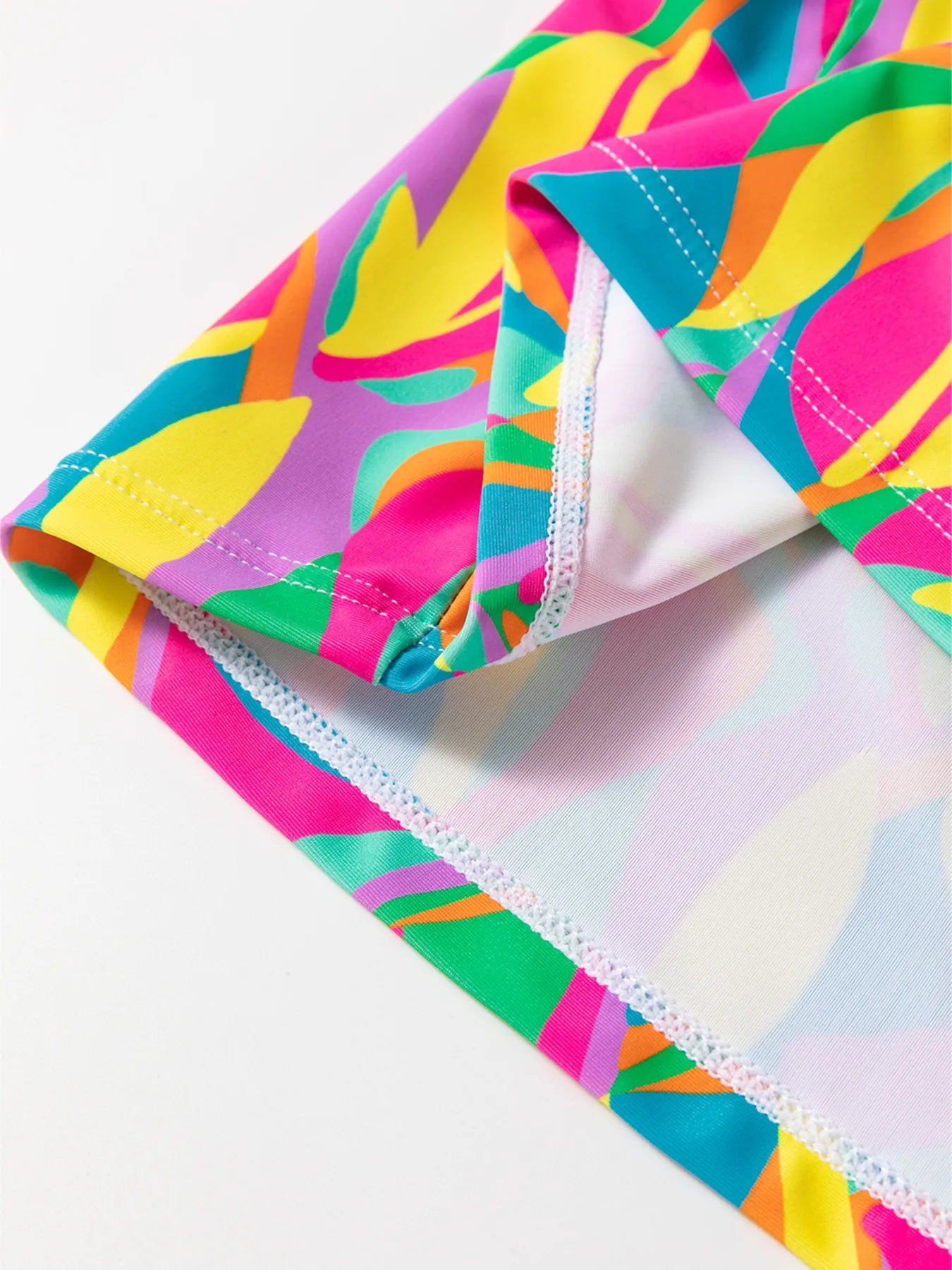 SYNZ Multicolour Abstract Print Textured Spaghetti Strap High Waist Bikini Set