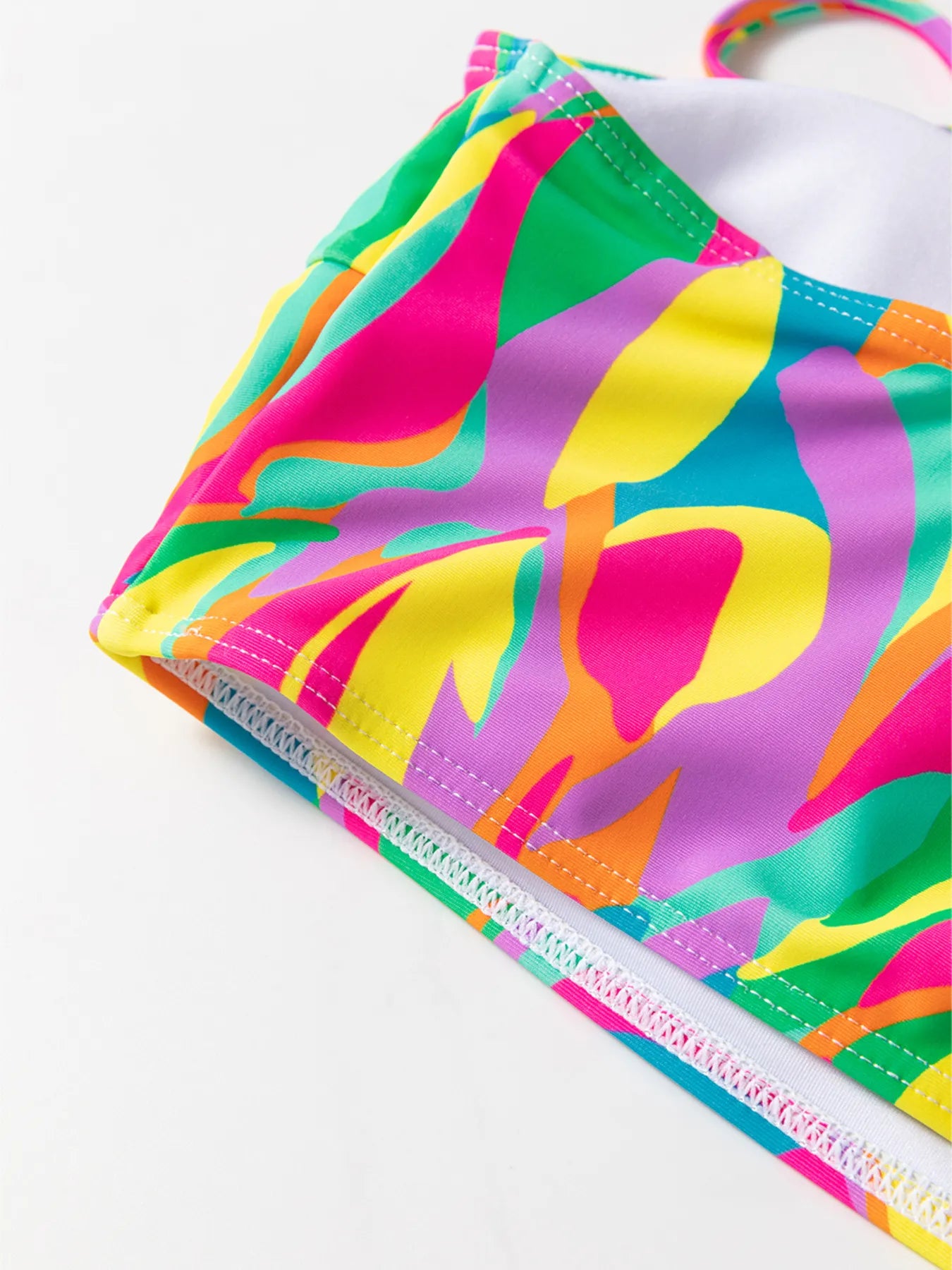 SYNZ Multicolour Abstract Print Textured Spaghetti Strap High Waist Bikini Set