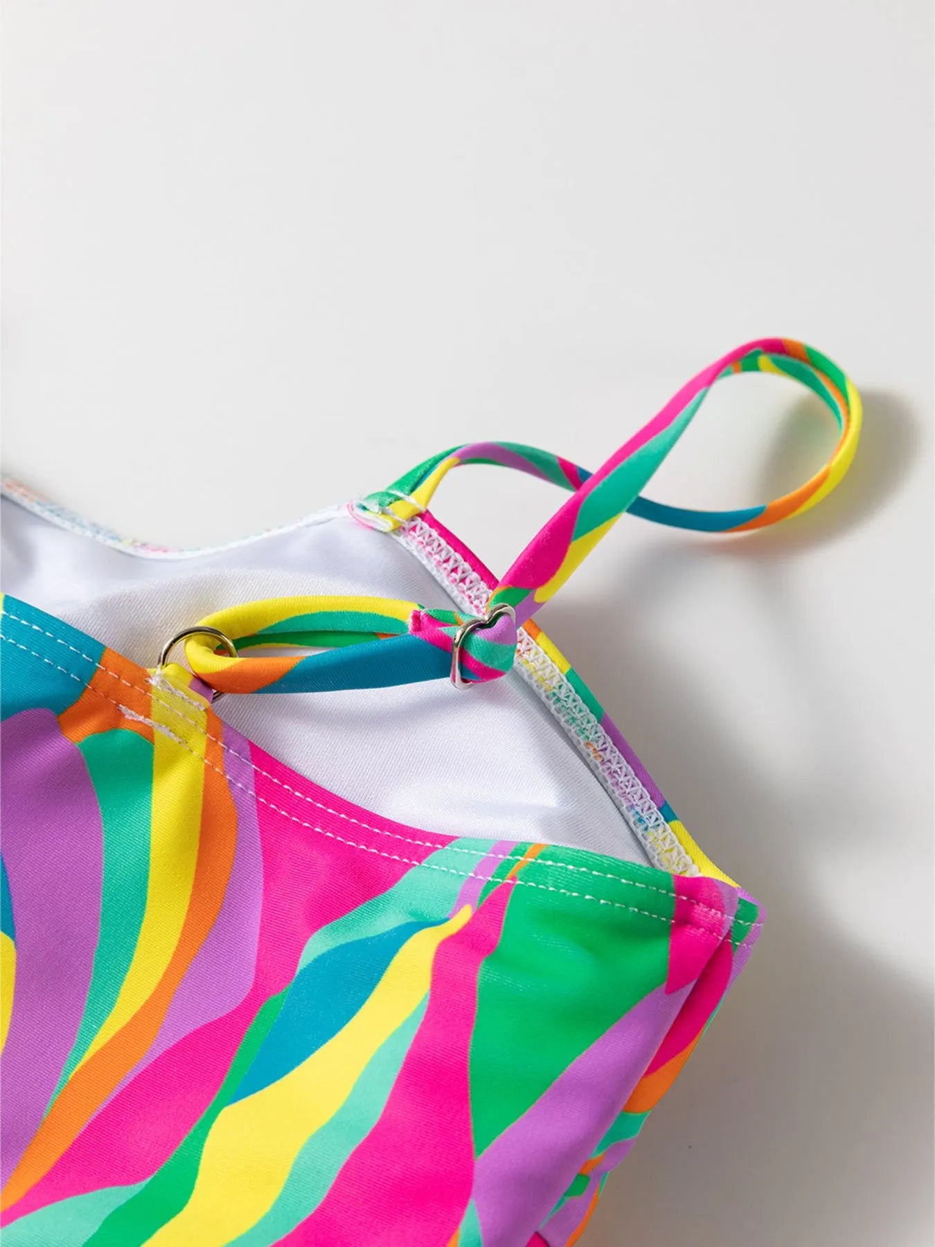 SYNZ Multicolour Abstract Print Textured Spaghetti Strap High Waist Bikini Set