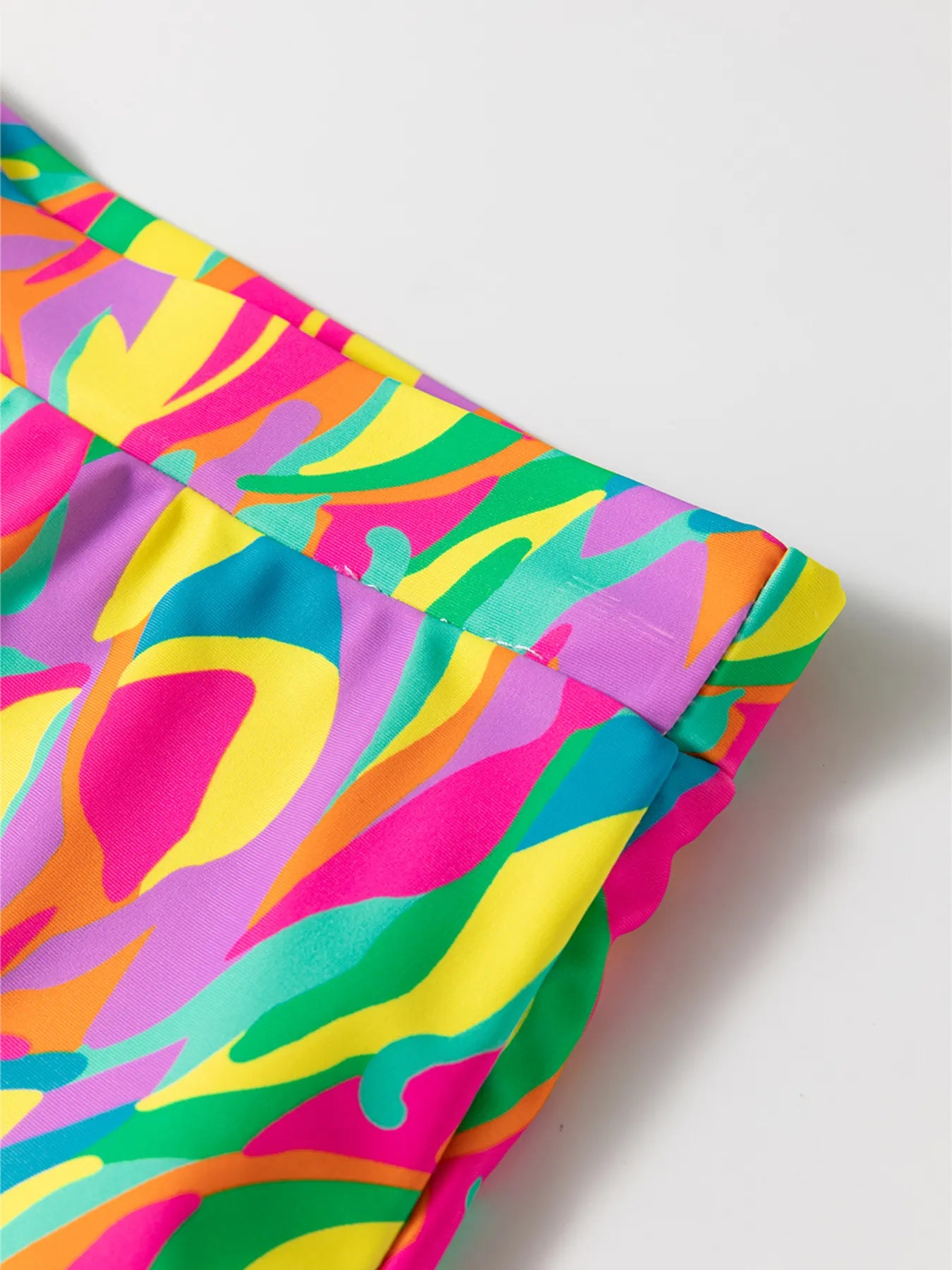 SYNZ Multicolour Abstract Print Textured Spaghetti Strap High Waist Bikini Set