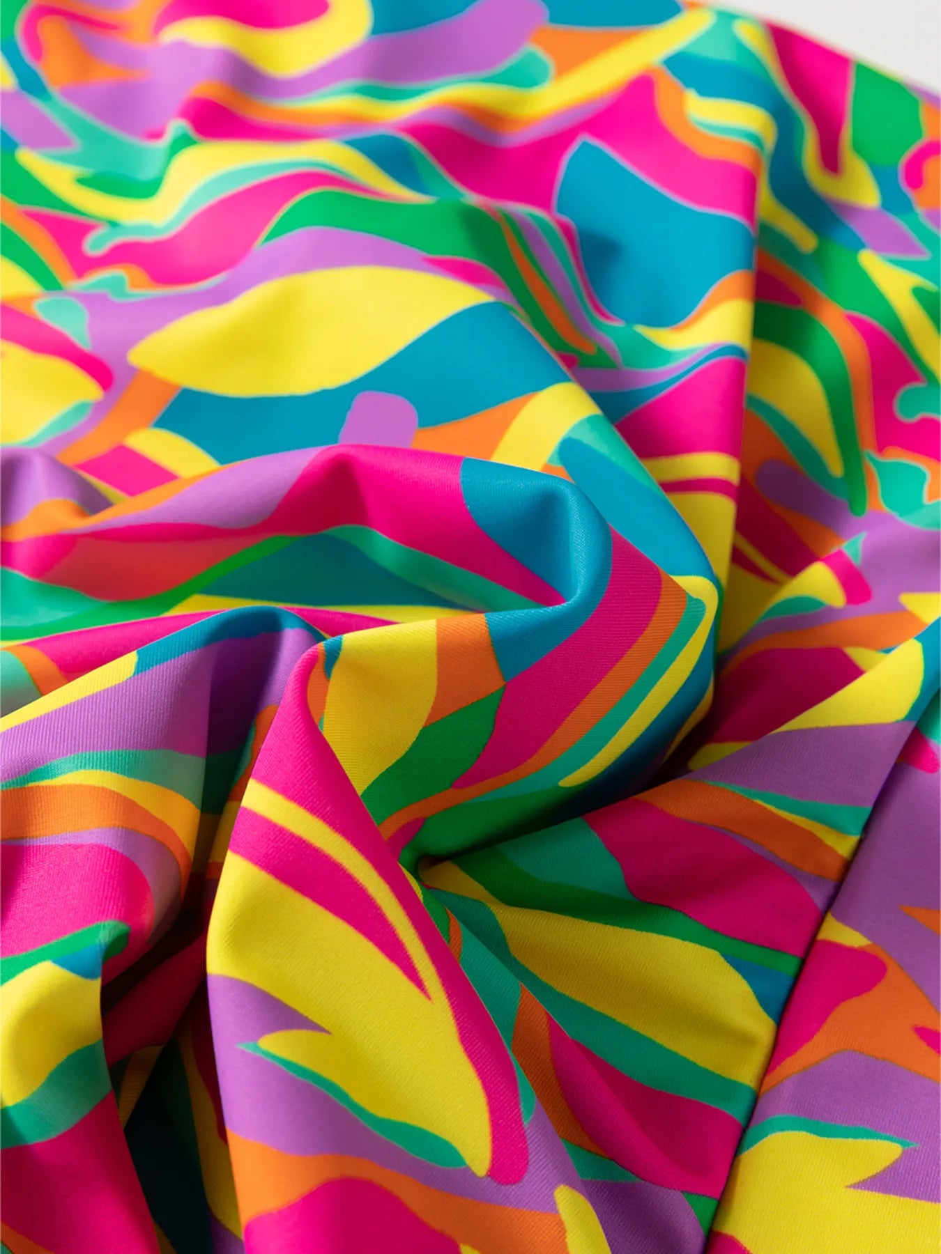 SYNZ Multicolour Abstract Print Textured Spaghetti Strap High Waist Bikini Set