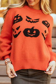 SYNZ Orange / S Pumpkin Pattern Round Neck Sweater