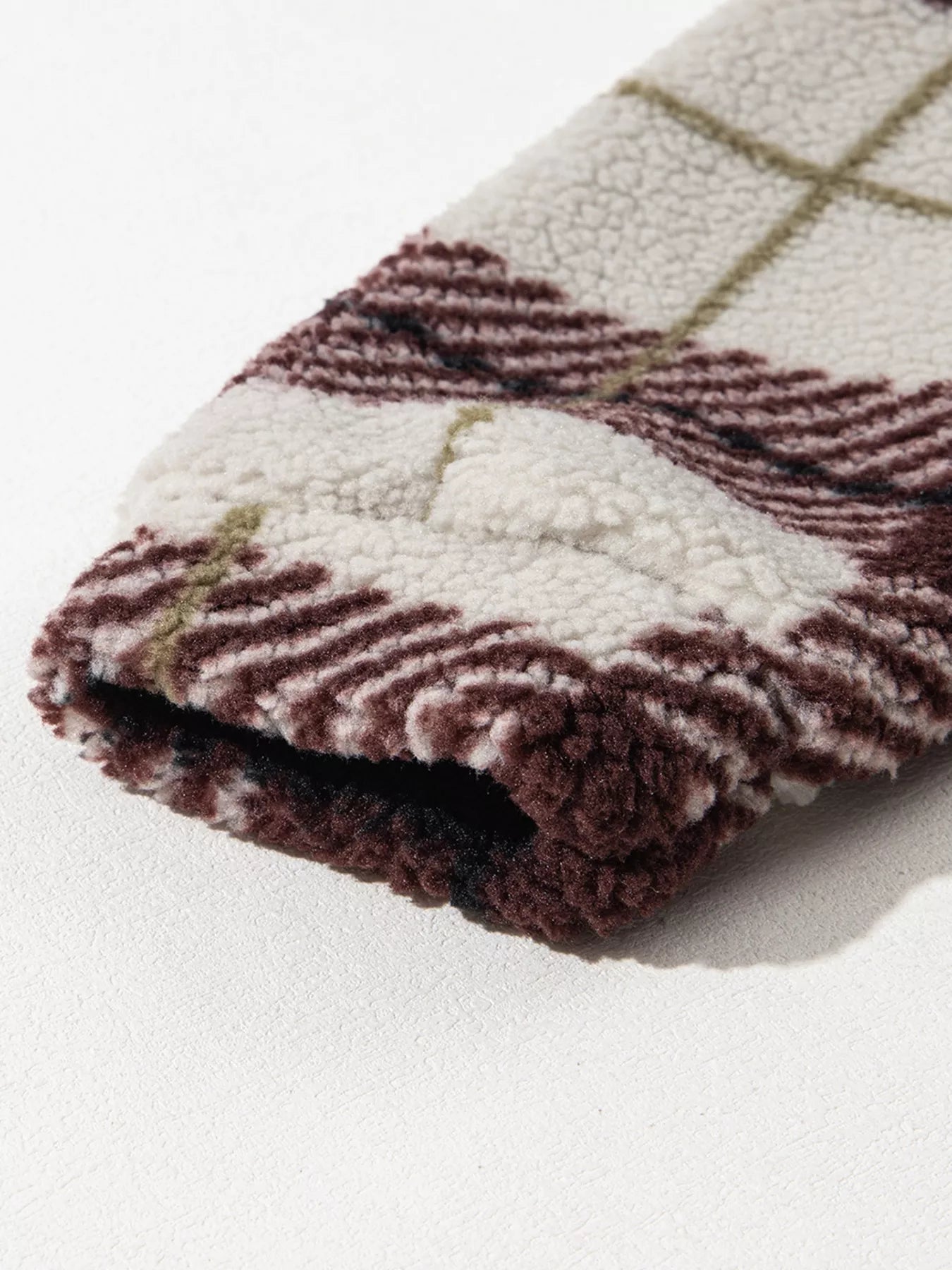 SYNZ Plaid Fleece Jacket with Stand Collar – Buttoned & Pocketed