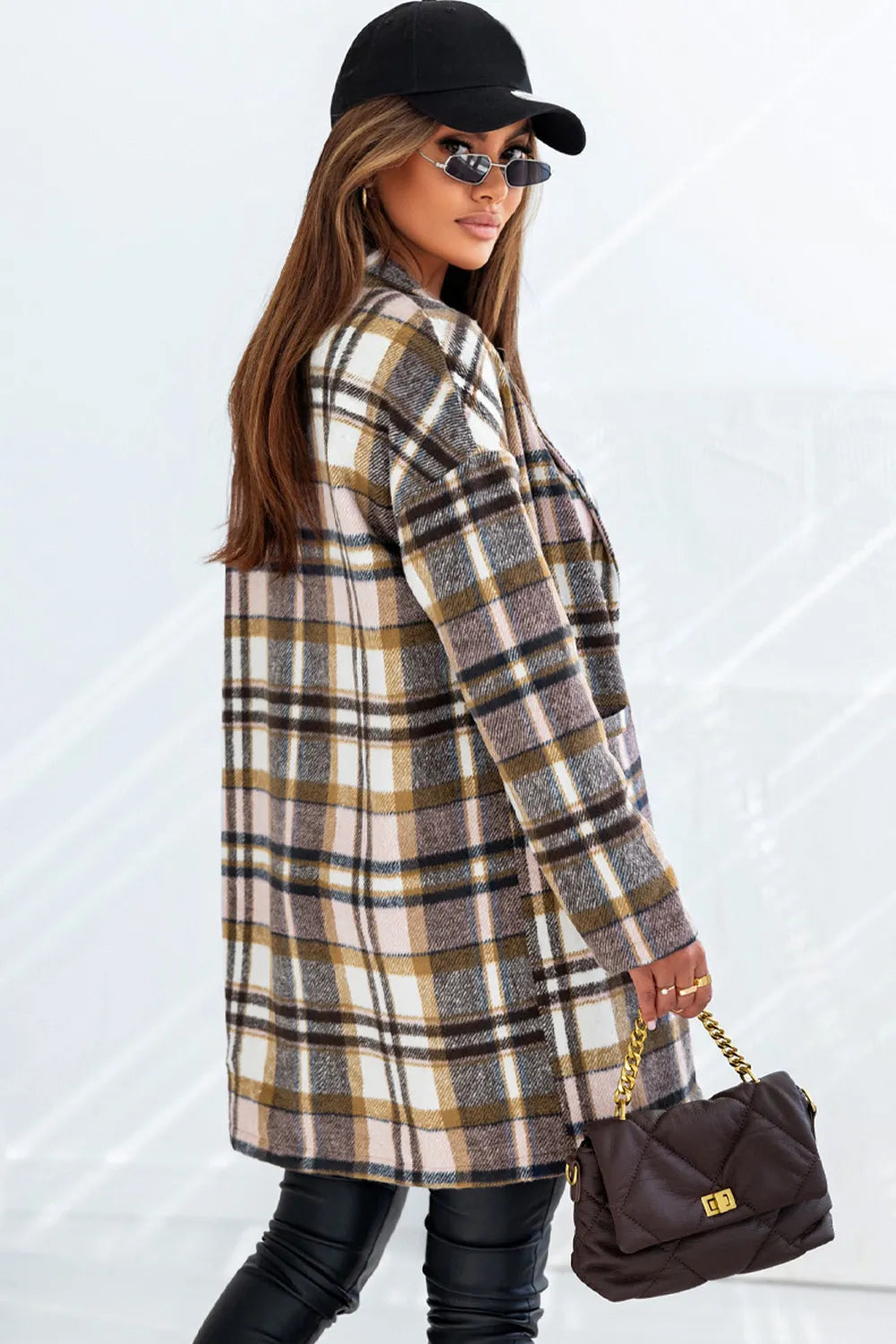SYNZ Plaid Longline Jacket with Pockets