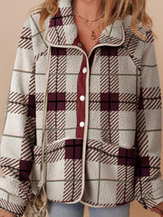 SYNZ Plaid / S Plaid Fleece Jacket with Stand Collar – Buttoned & Pocketed