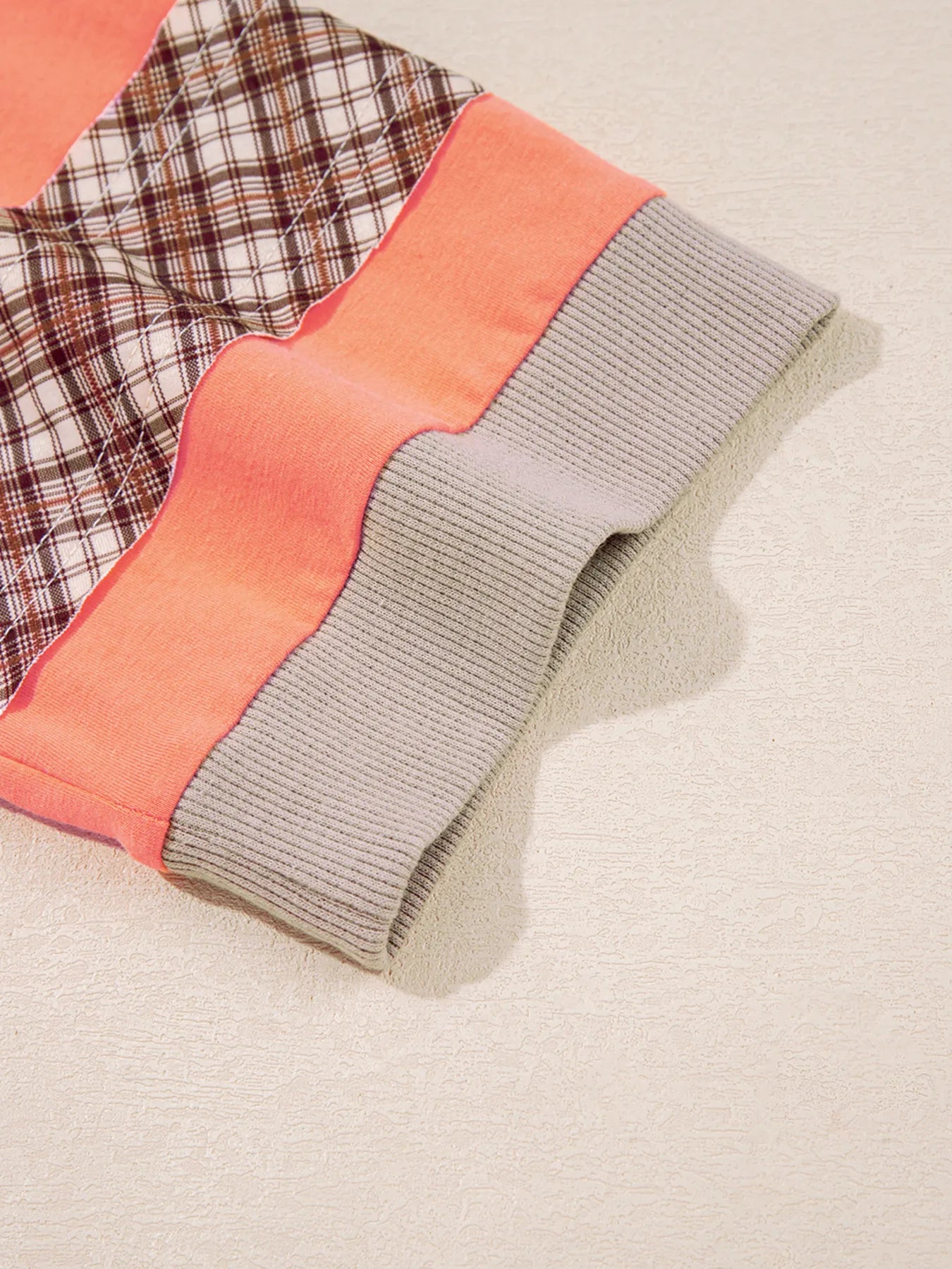 SYNZ Plaid Waffle Flower Patchwork Contrast Top