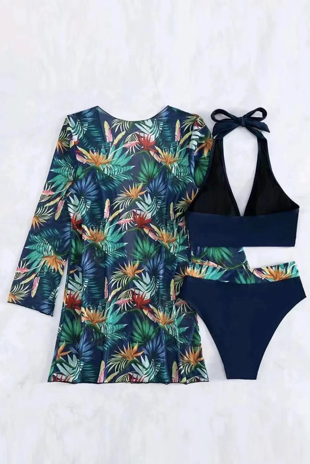 SYNZ Printed Halter Neck Three-Piece Swim Set