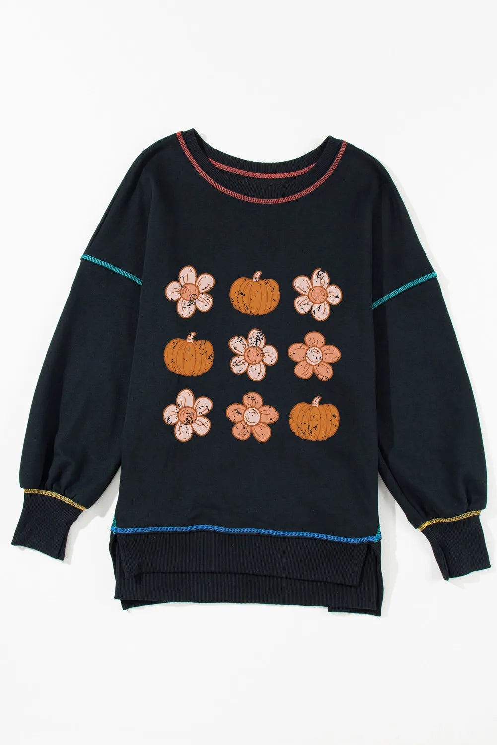 SYNZ Pumpkin & Flower Graphic Long Sleeve Sweatshirt