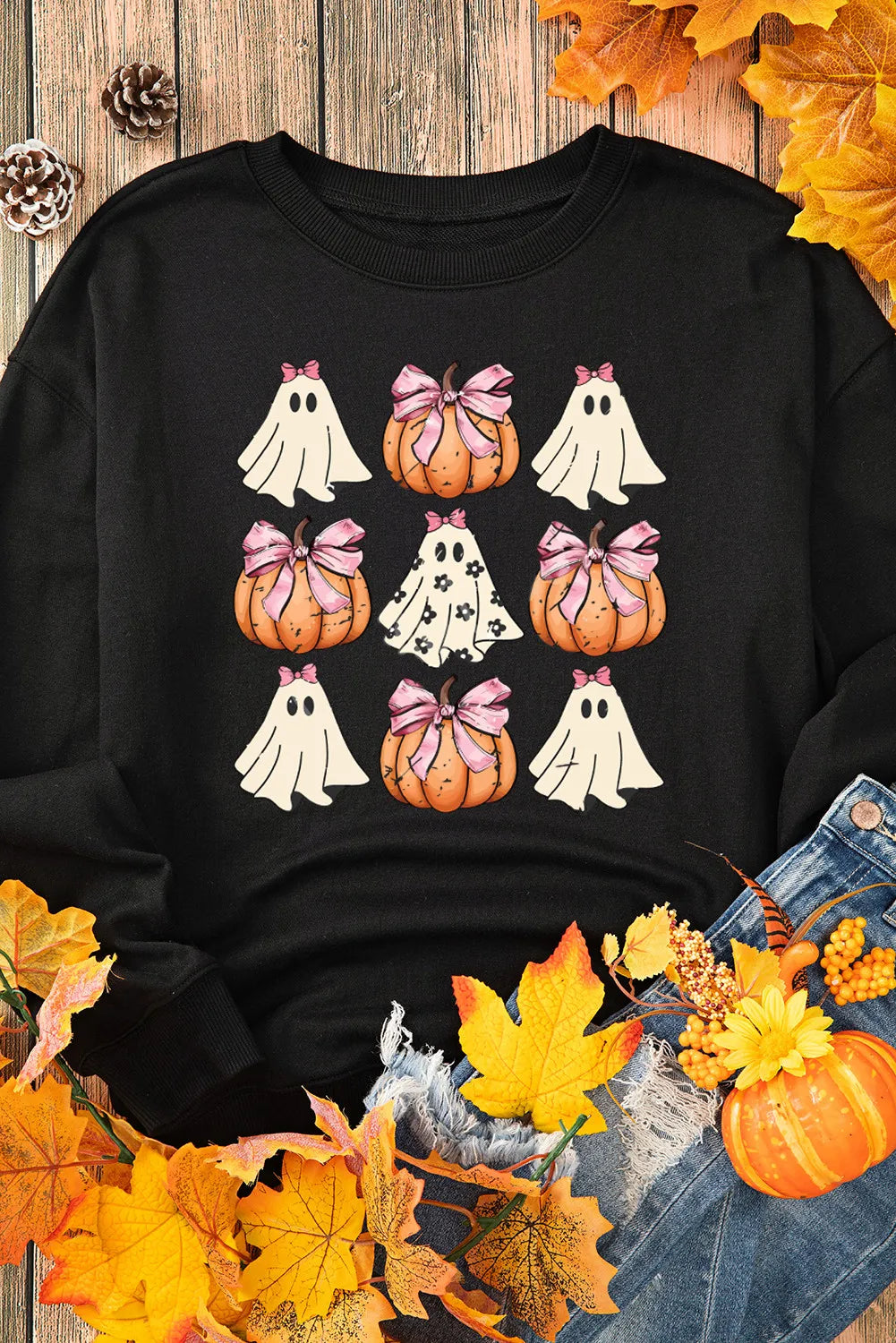 SYNZ Pumpkin & Ghost Round Neck Long Sleeve Sweatshirt