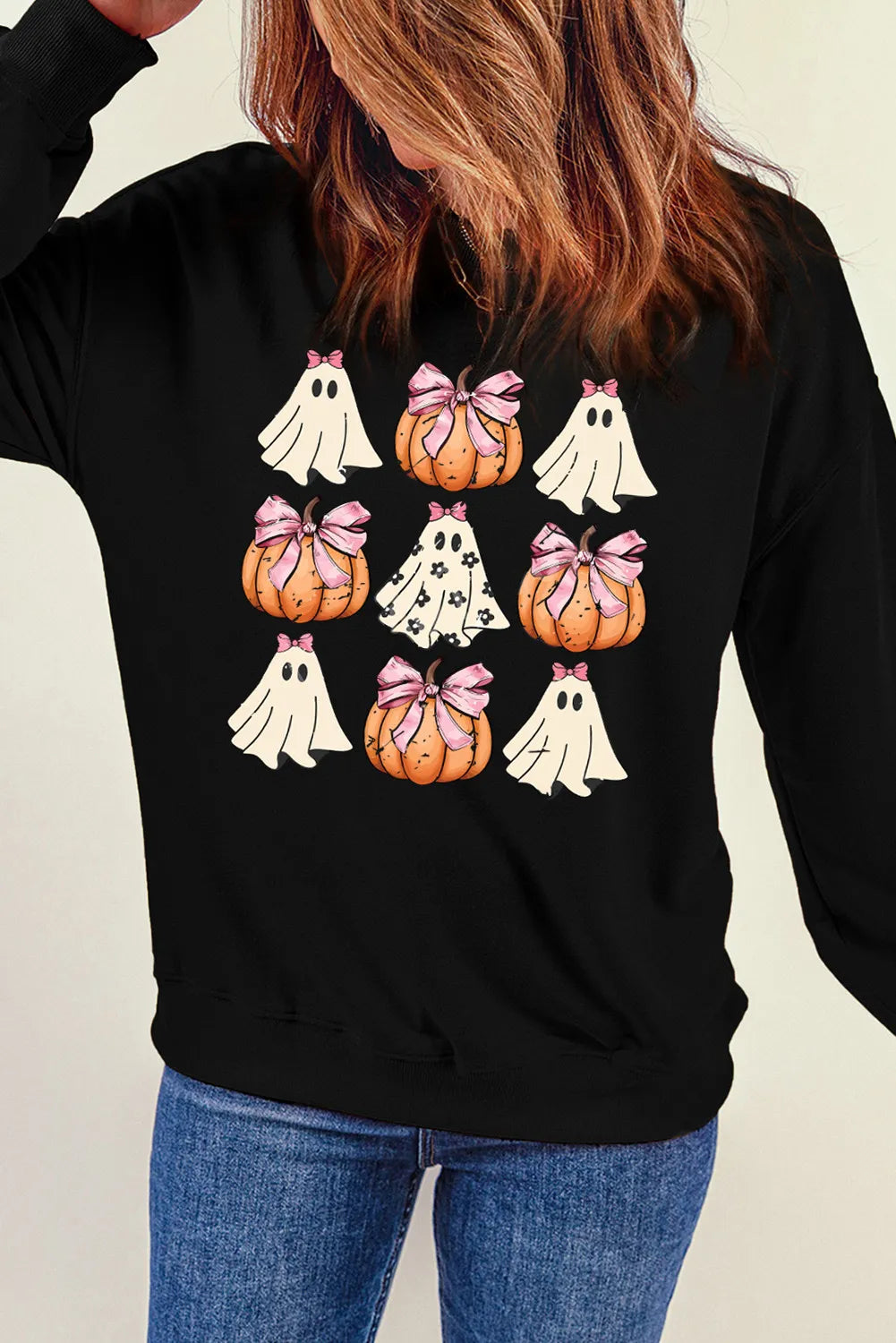 SYNZ Pumpkin & Ghost Round Neck Long Sleeve Sweatshirt