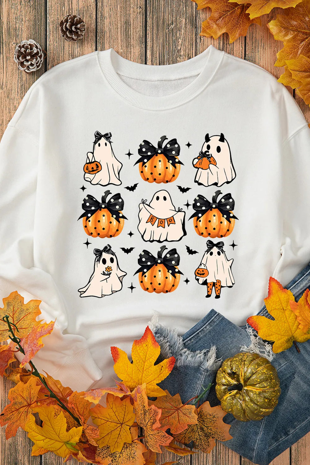SYNZ Pumpkin & Ghost Round Neck Long Sleeve Sweatshirt