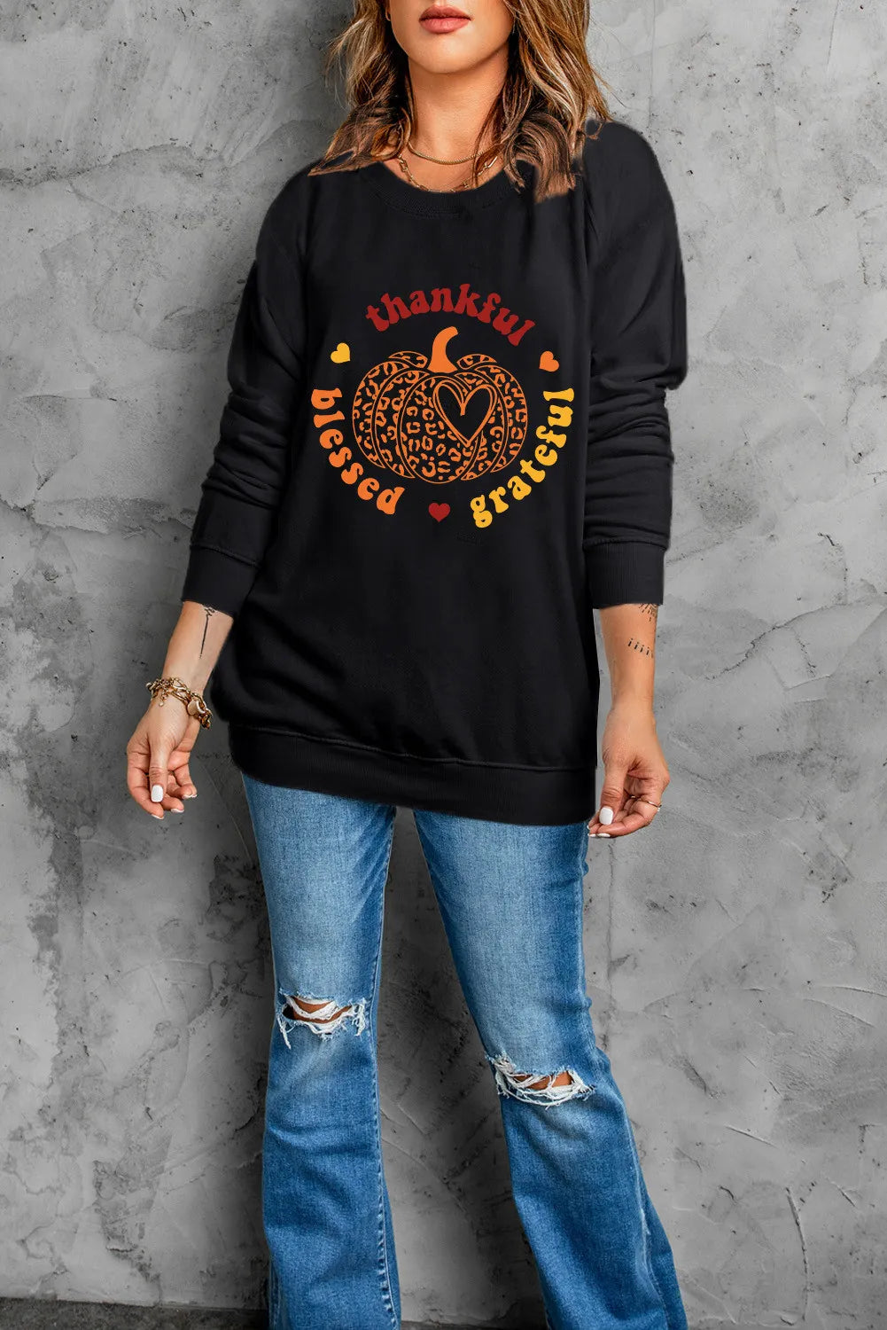 SYNZ Pumpkin Graphic Long Sleeve Sweatshirt