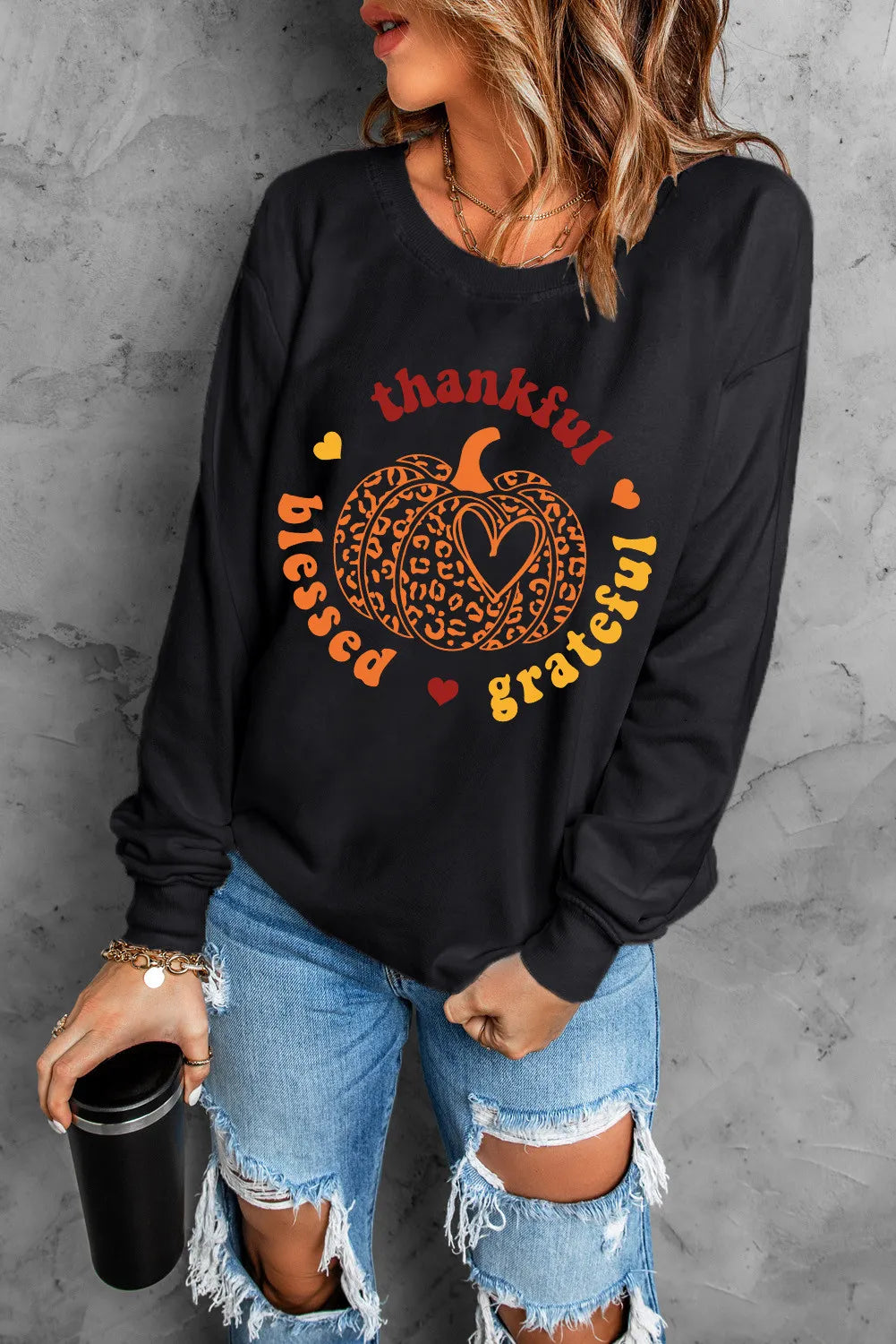 SYNZ Pumpkin Graphic Long Sleeve Sweatshirt