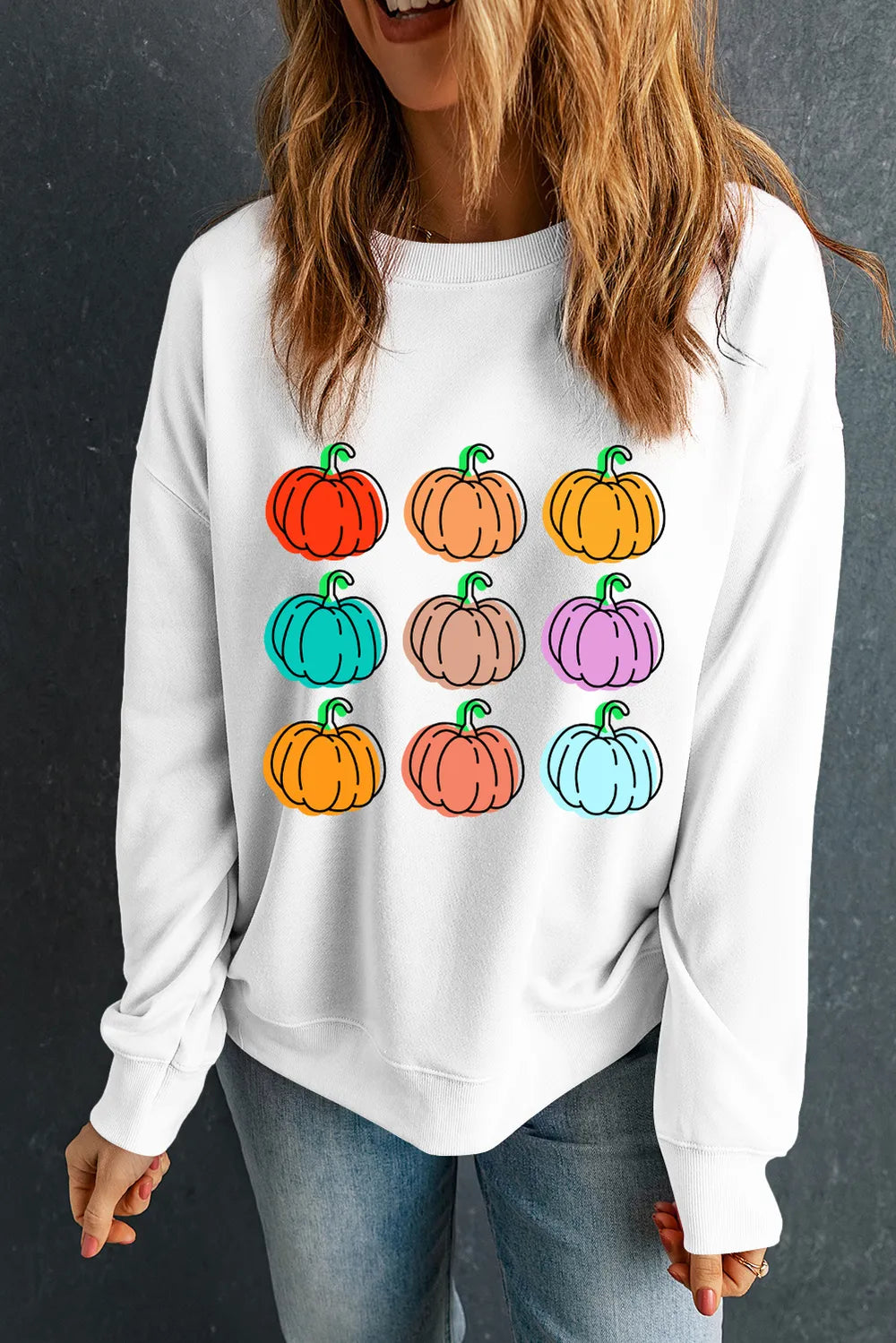 SYNZ Pumpkin Graphic Long Sleeve Sweatshirt