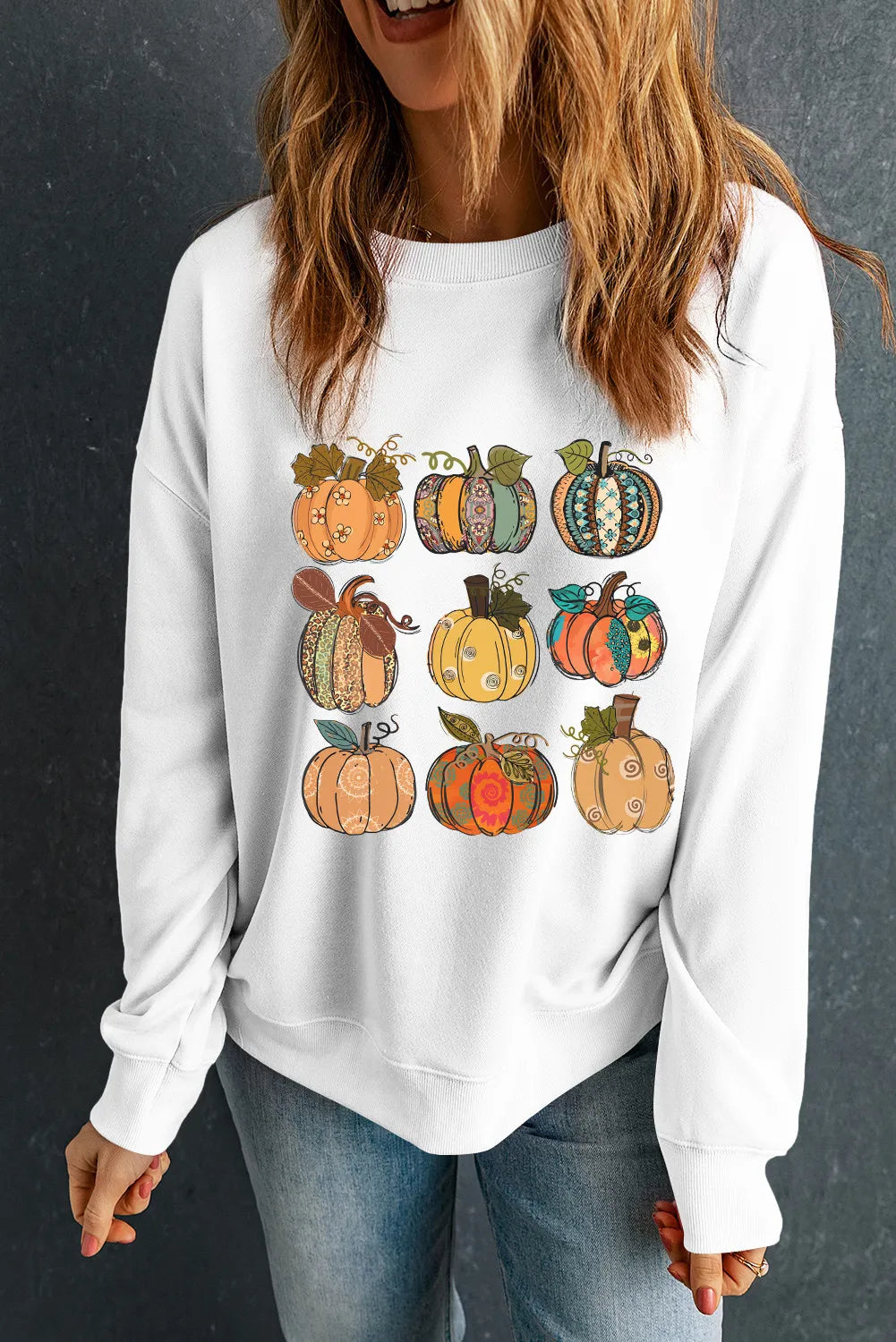 SYNZ Pumpkin Graphic Long Sleeve Sweatshirt