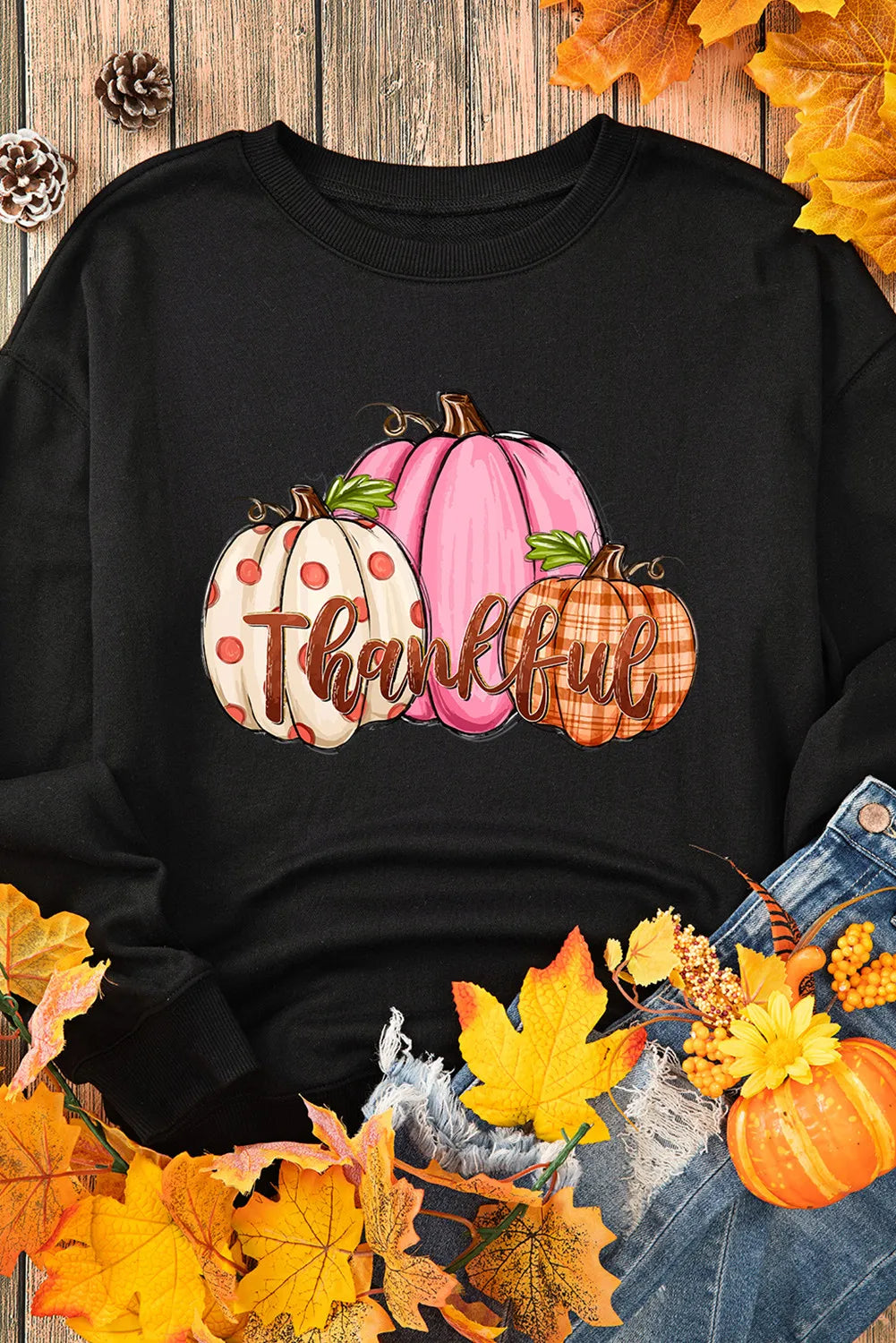 SYNZ Pumpkin Graphic Round Neck Dropped Shoulder Sweatshirt