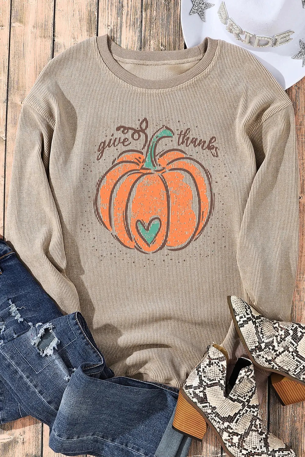 SYNZ Pumpkin Graphic Round Neck Long Sleeve Sweatshirt