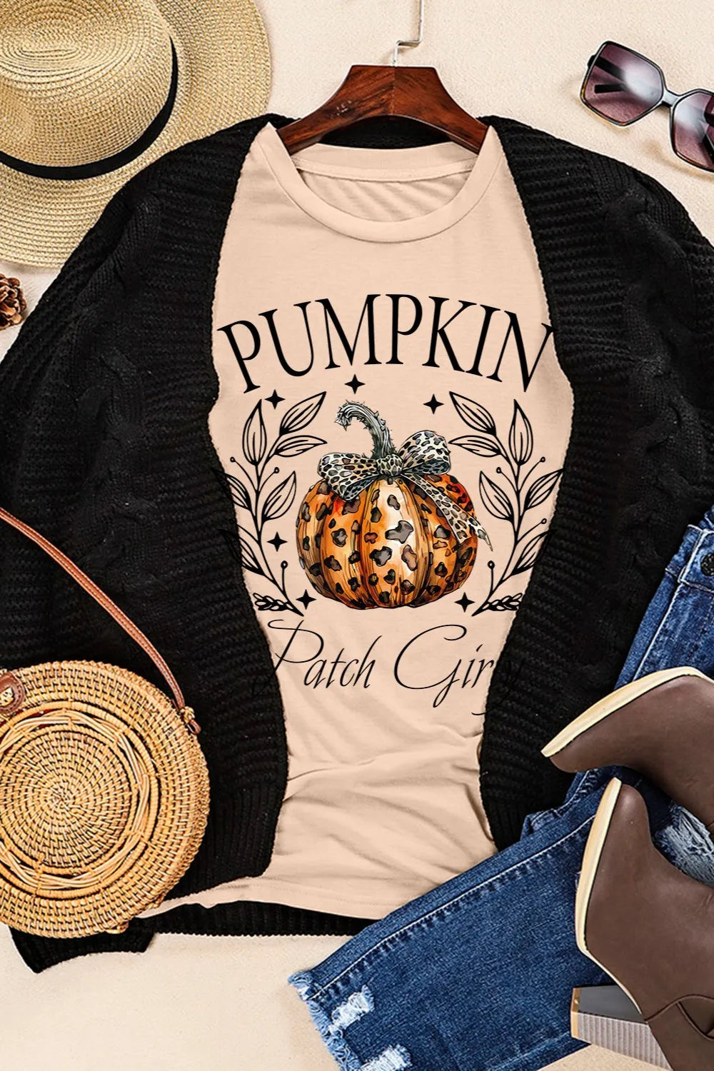 SYNZ Pumpkin Graphic Round Neck Short Sleeve T-Shirt