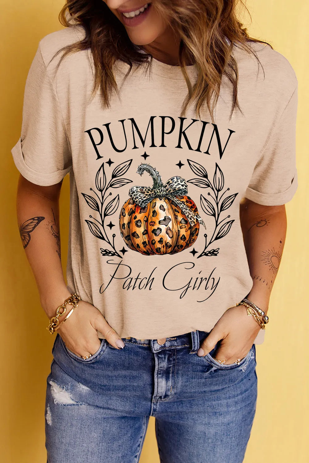 SYNZ Pumpkin Graphic Round Neck Short Sleeve T-Shirt