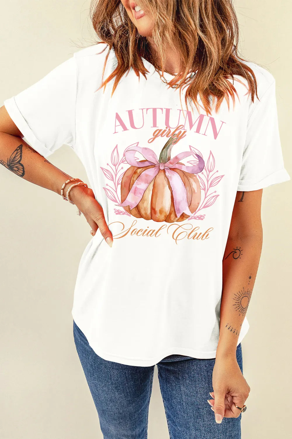 SYNZ Pumpkin Graphic Round Neck Short Sleeve T-Shirt