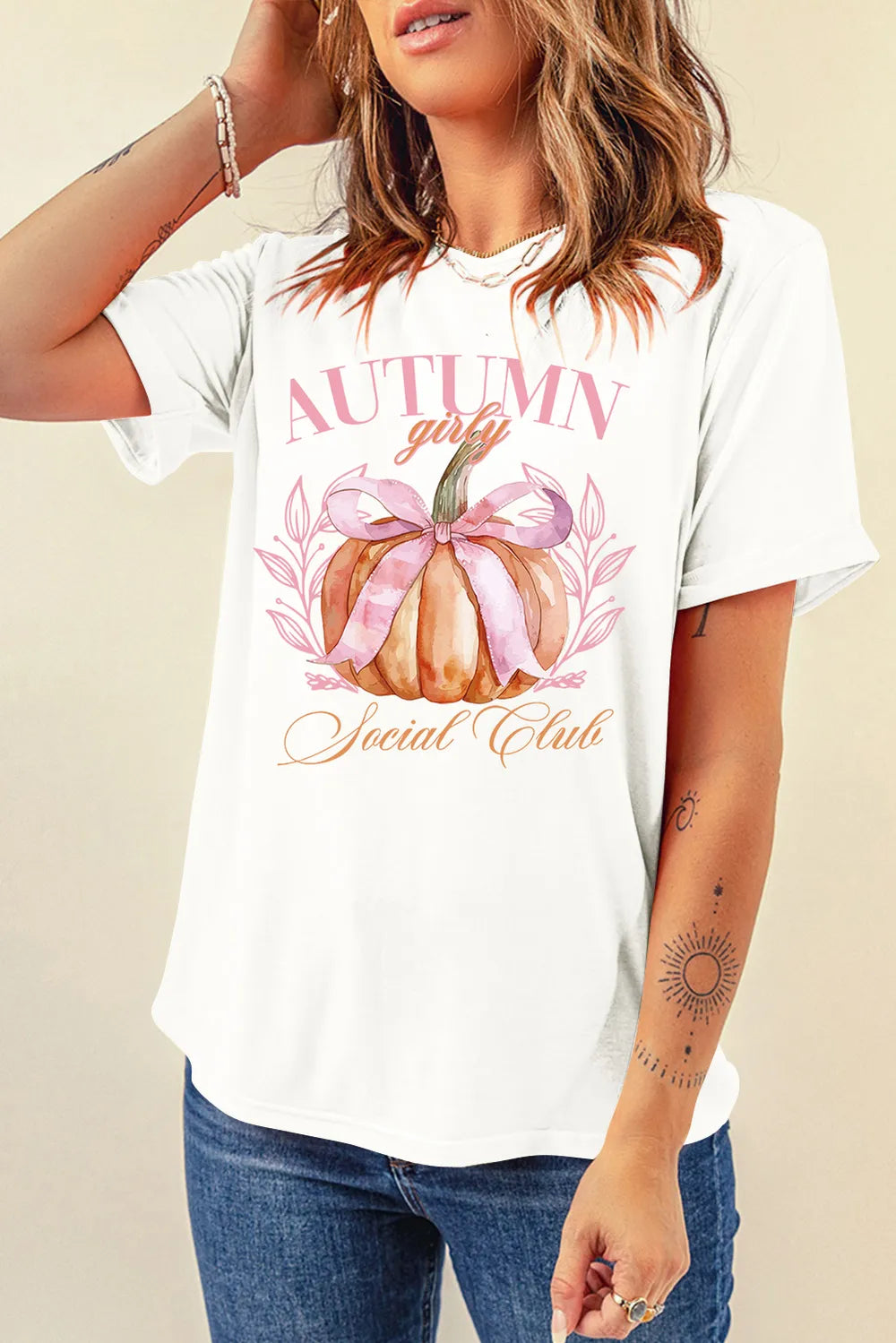 SYNZ Pumpkin Graphic Round Neck Short Sleeve T-Shirt