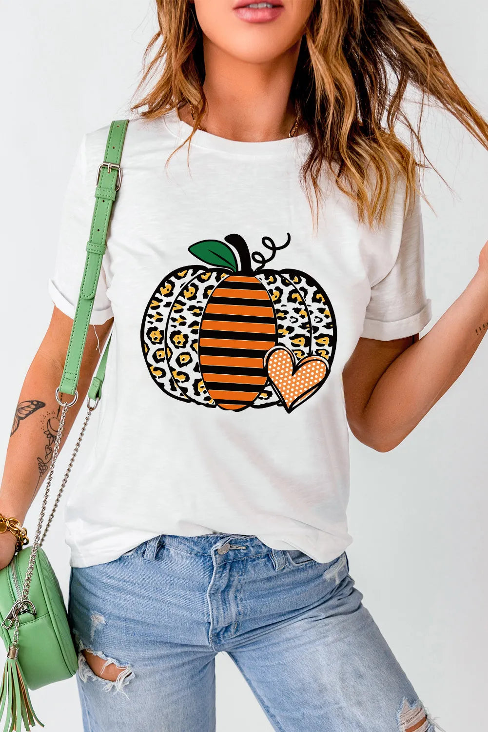 SYNZ Pumpkin Graphic Round Neck Short Sleeve T-Shirt