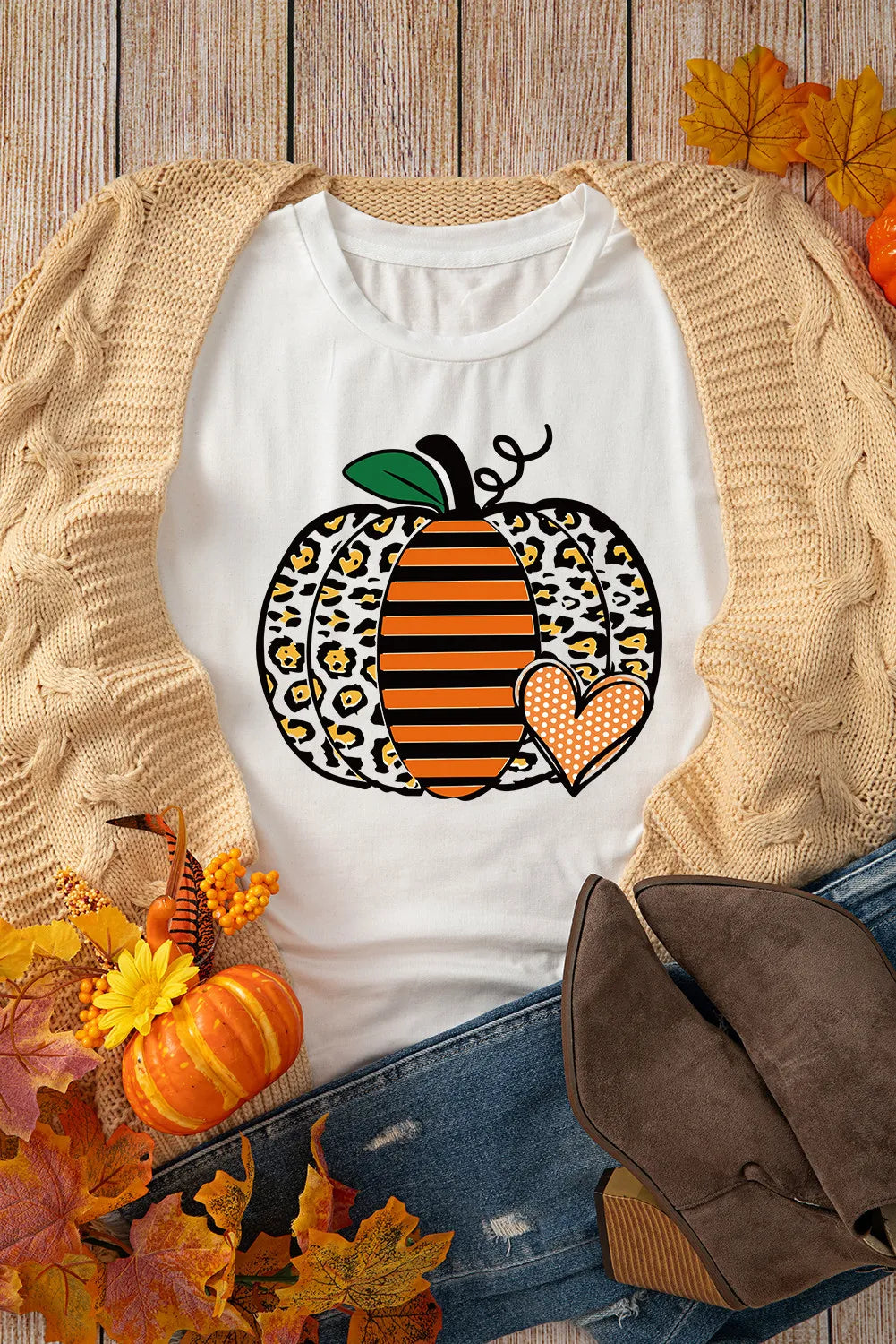 SYNZ Pumpkin Graphic Round Neck Short Sleeve T-Shirt