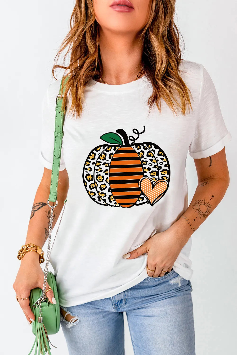 SYNZ Pumpkin Graphic Round Neck Short Sleeve T-Shirt