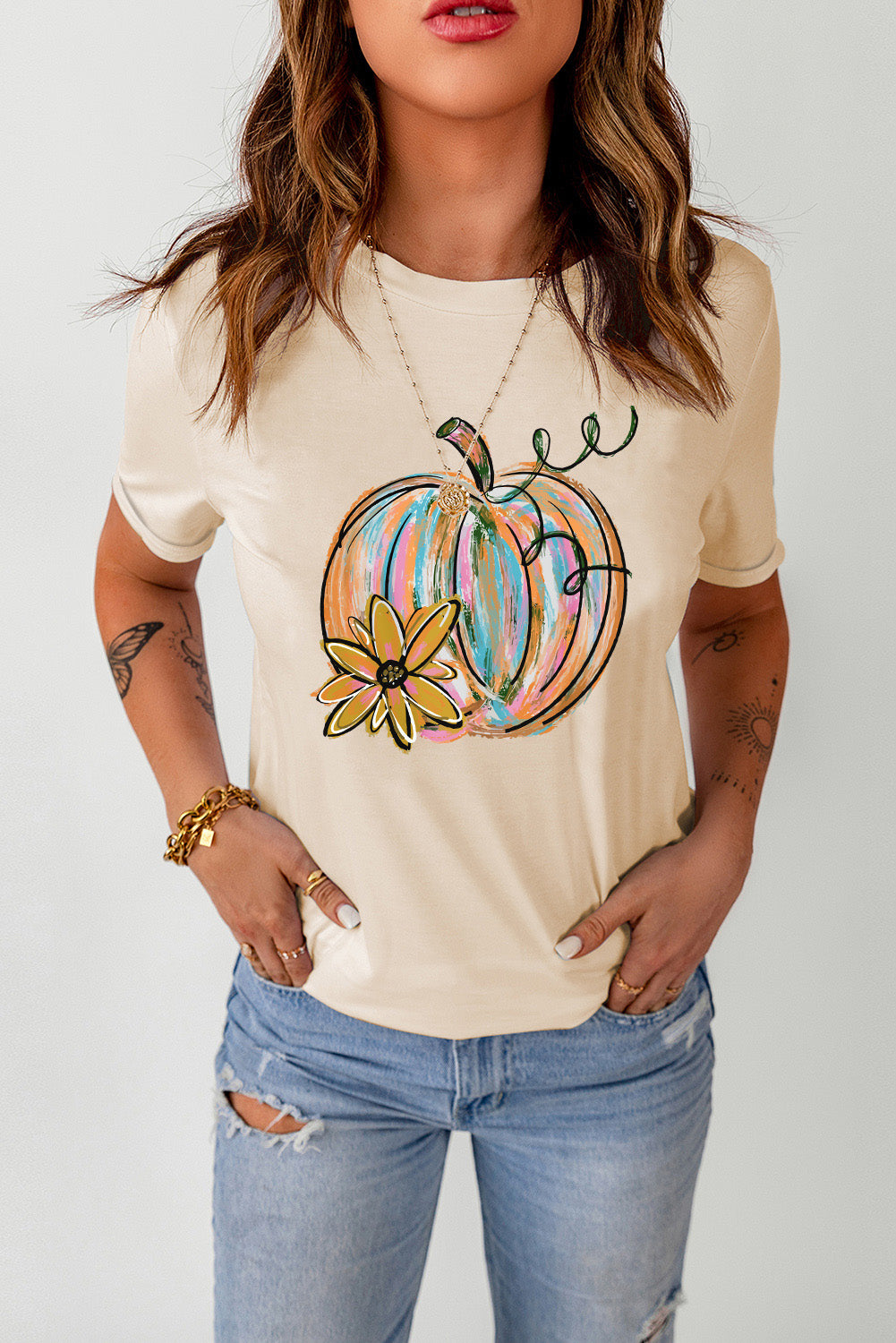 SYNZ Pumpkin Graphic Round Neck T-Shirt