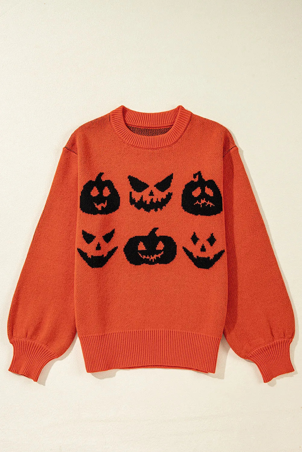 SYNZ Pumpkin Pattern Round Neck Sweater