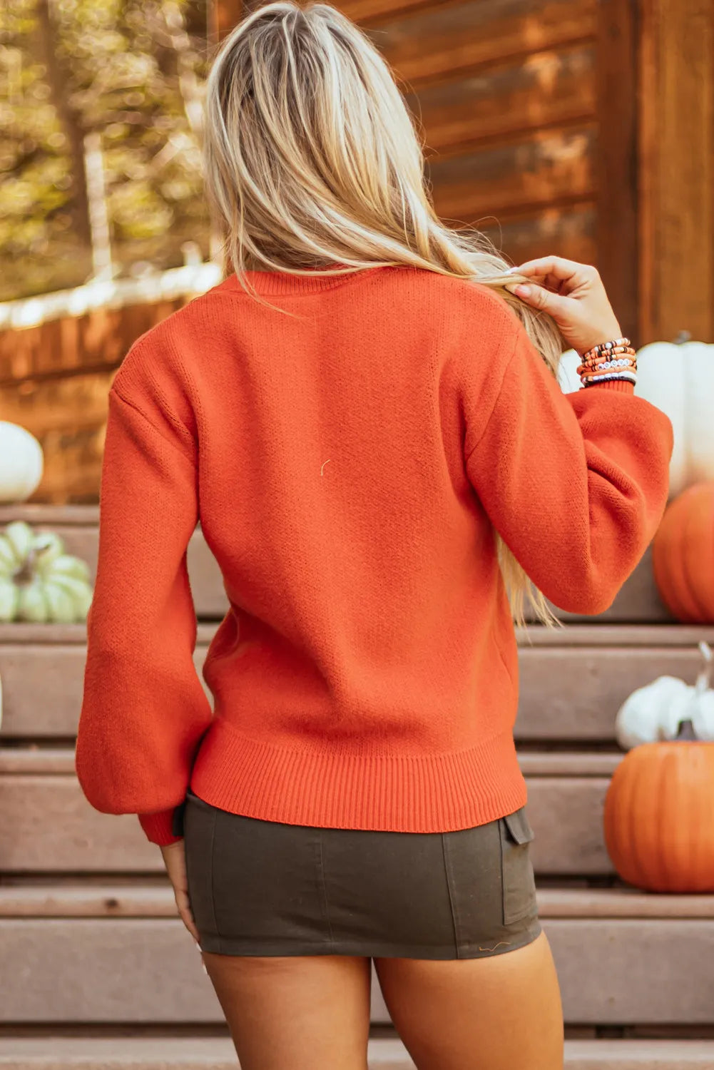 SYNZ Pumpkin Pattern Round Neck Sweater